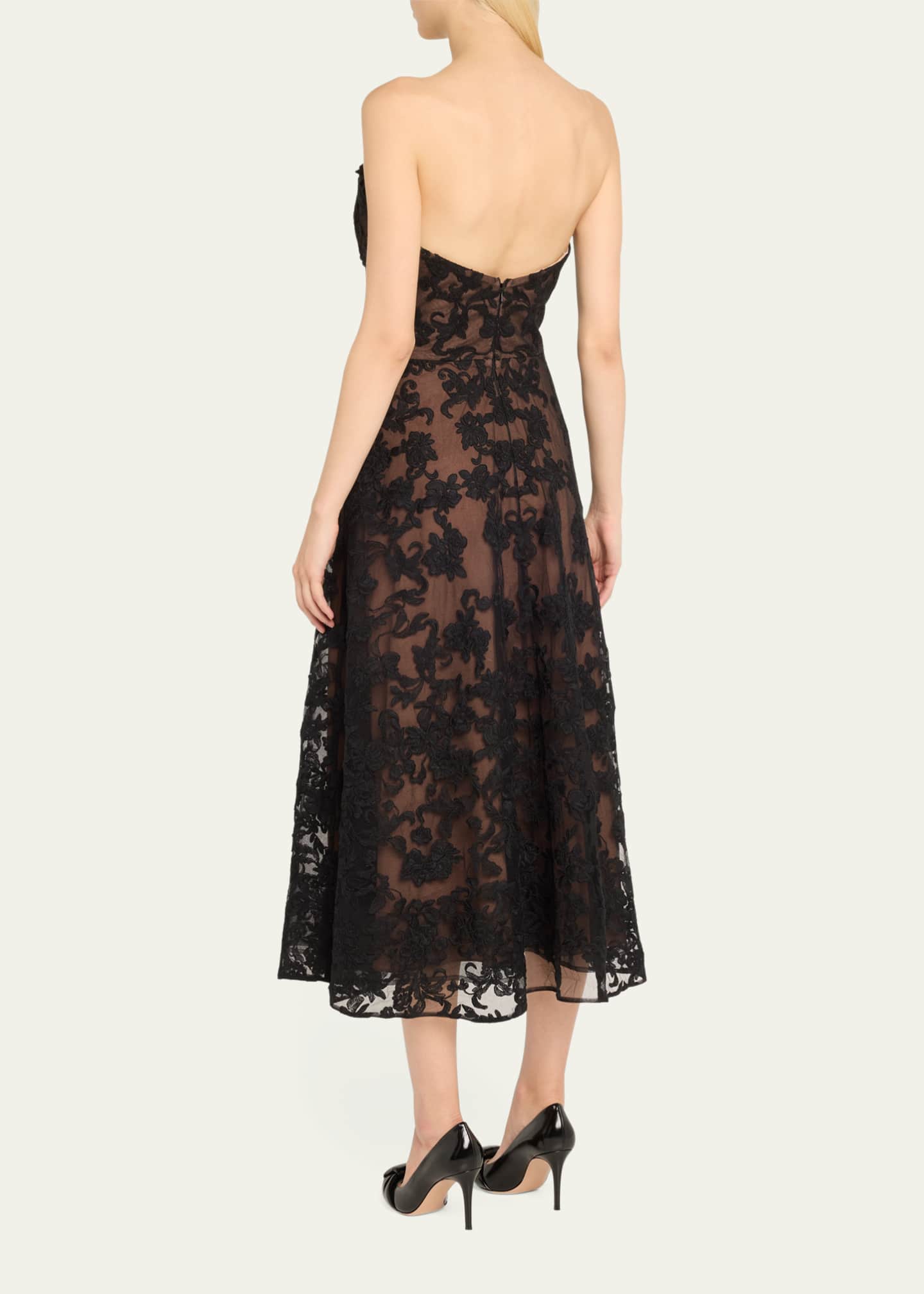 Marchesa Notte Strapless A-Line Lace Midi Dress Image 3 of 5