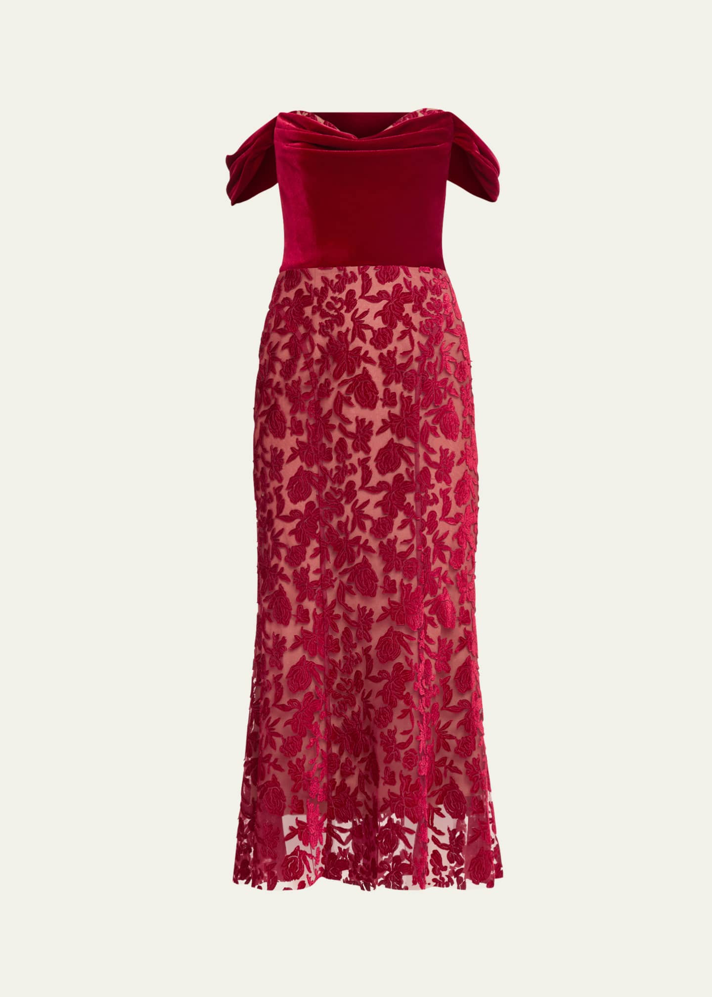 MARCHESA NOTTE Floral-appliquéd embroidered tulle midi dress