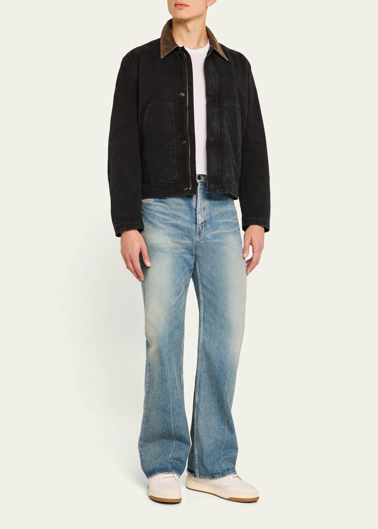 Saint Laurent Men's Canvas Corduroy-Collar Work Jacket Image 2 of 5