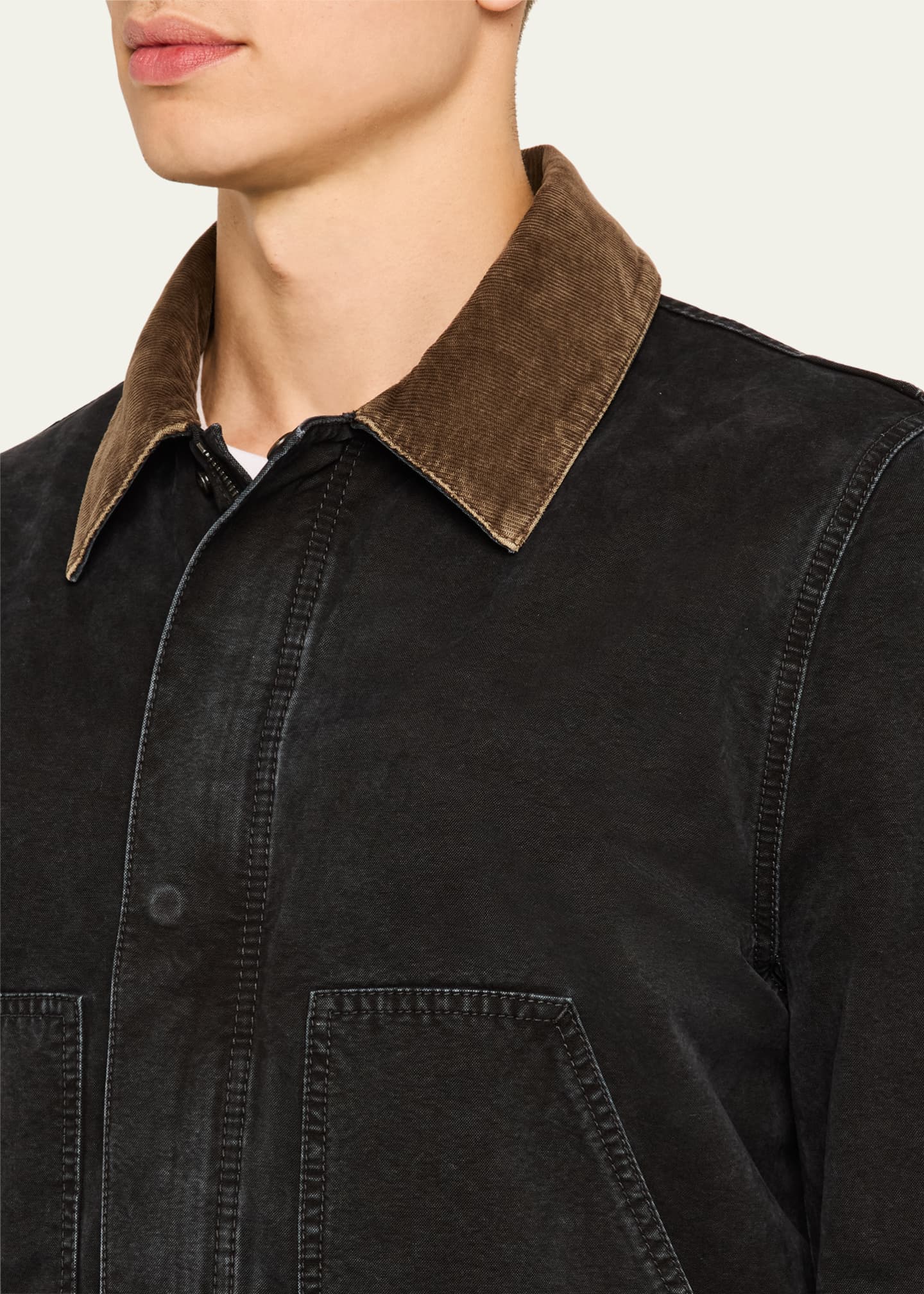 Saint Laurent Men's Canvas Corduroy-Collar Work Jacket Image 5 of 5