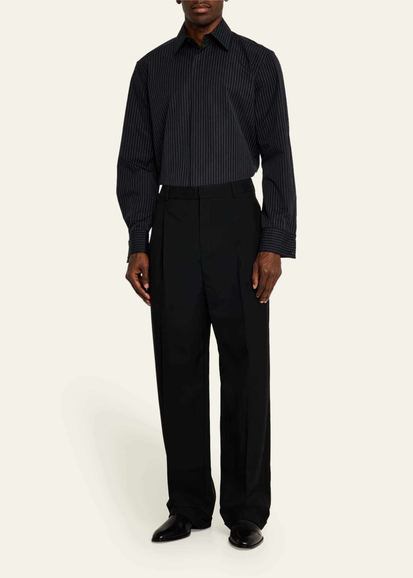 Saint Laurent Men's Pleated Wool Straight-Leg Trousers Image 2 of 5