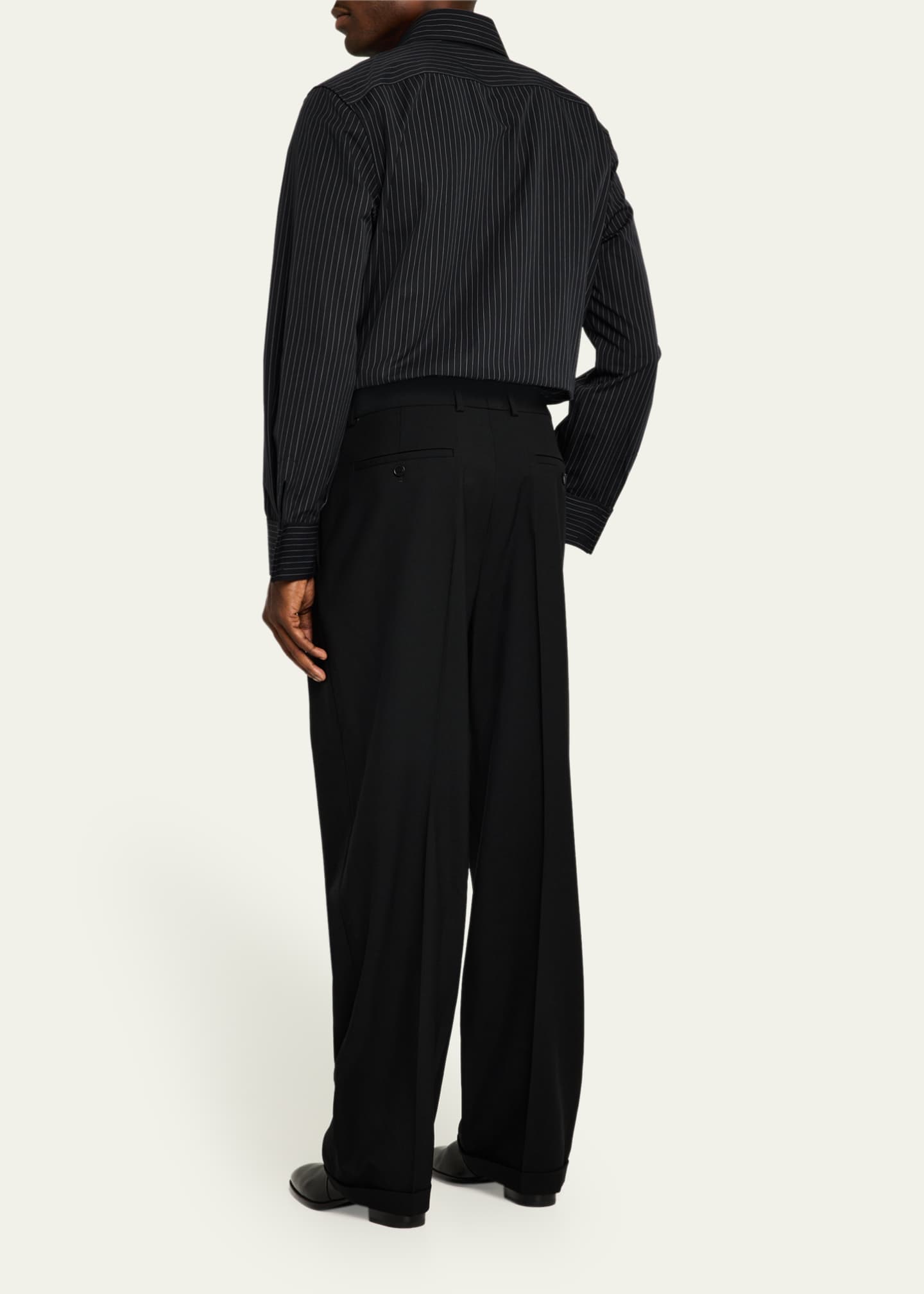 Saint Laurent Men's Pleated Wool Straight-Leg Trousers Image 3 of 5