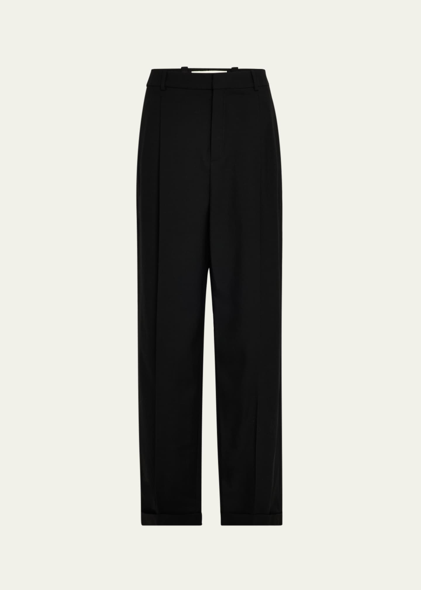 Saint Laurent Men's Pleated Wool Straight-Leg Trousers Image 1 of 5