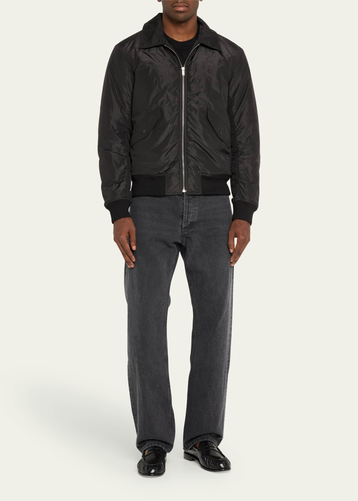 Saint Laurent Men's Taffeta Shirt-Collar Bomber Jacket Image 2 of 5