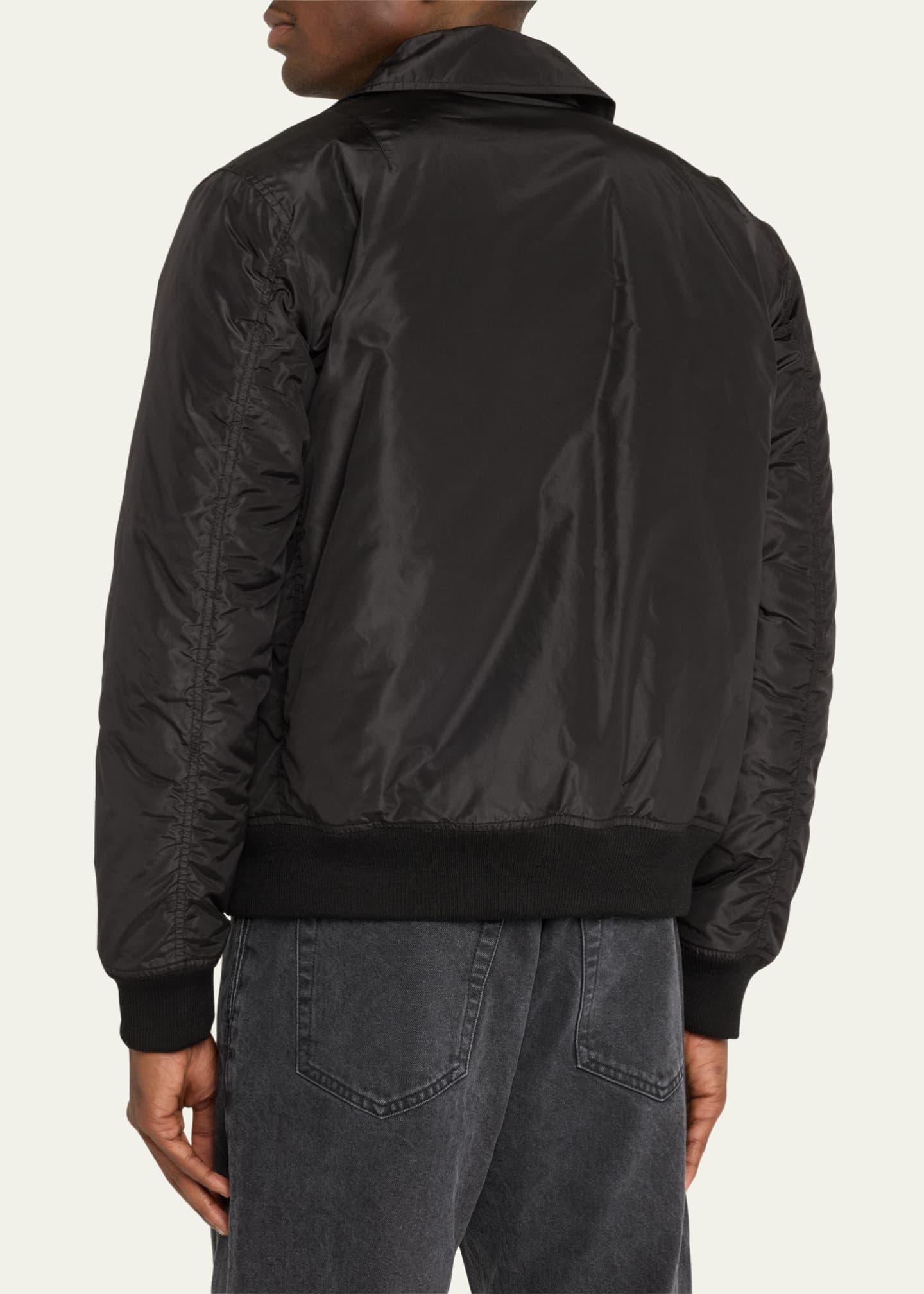 Saint Laurent Men's Taffeta Shirt-Collar Bomber Jacket Image 3 of 5