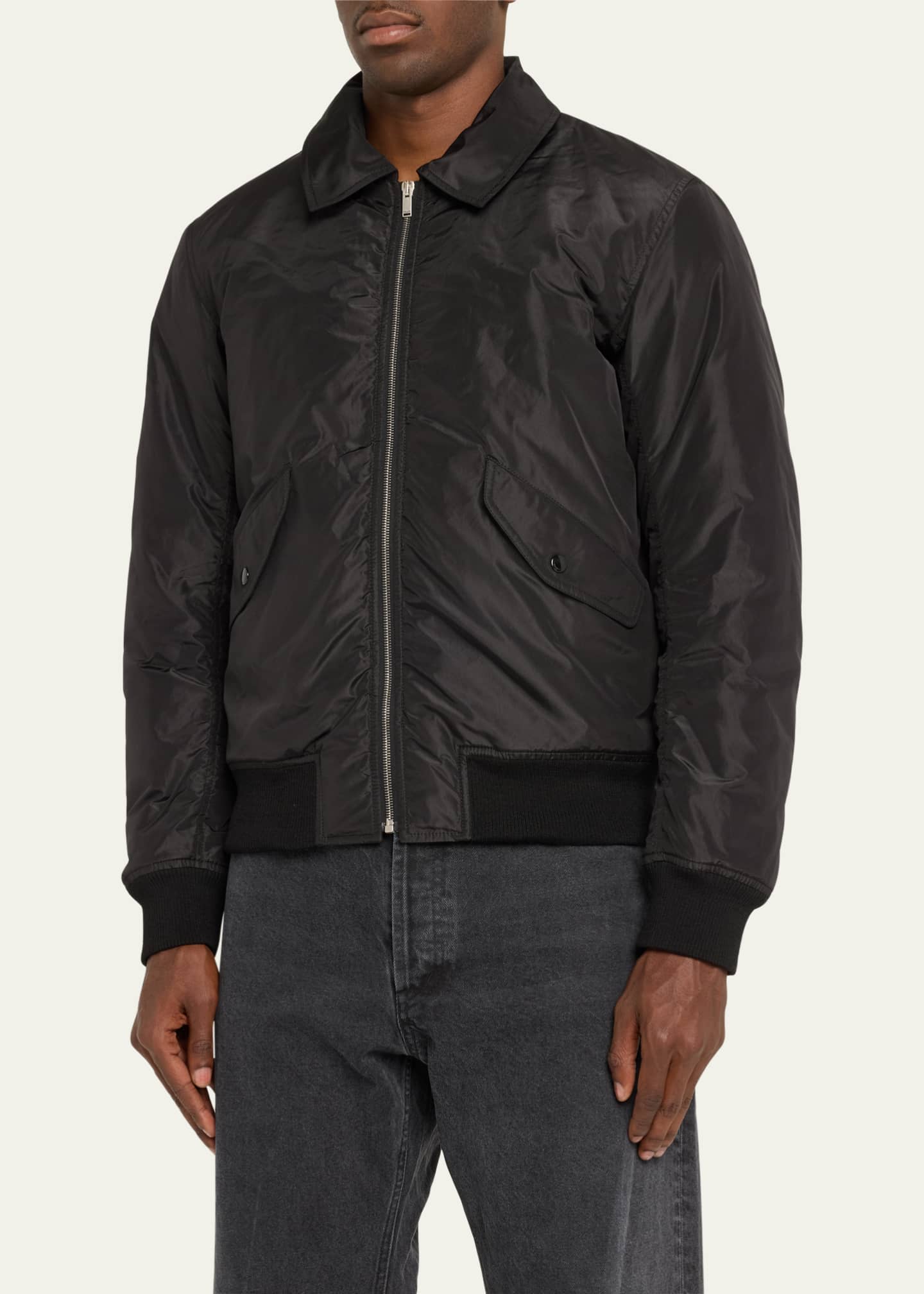 Saint Laurent Men's Taffeta Shirt-Collar Bomber Jacket Image 4 of 5