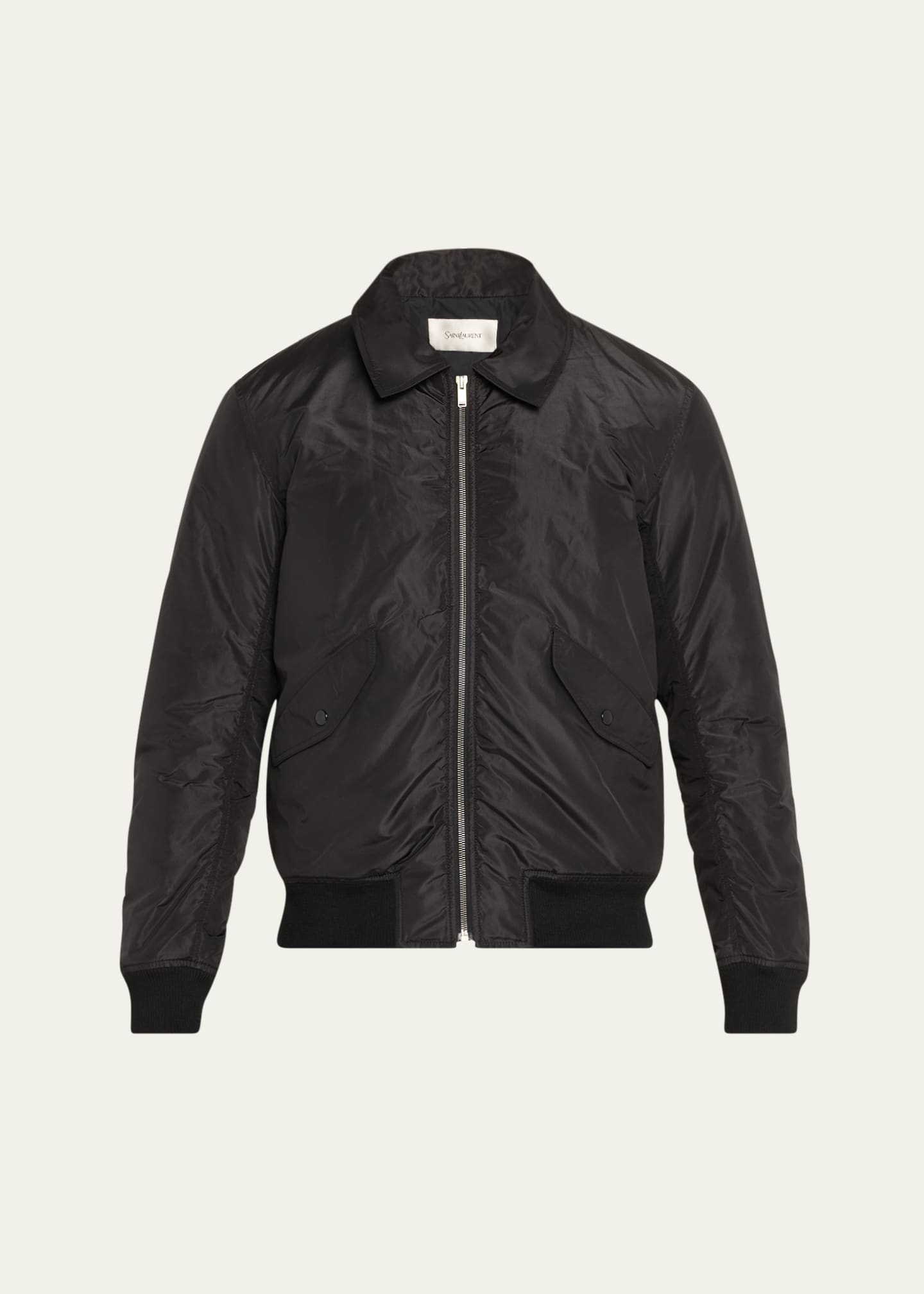 Saint Laurent Men's Taffeta Shirt-Collar Bomber Jacket Image 1 of 5