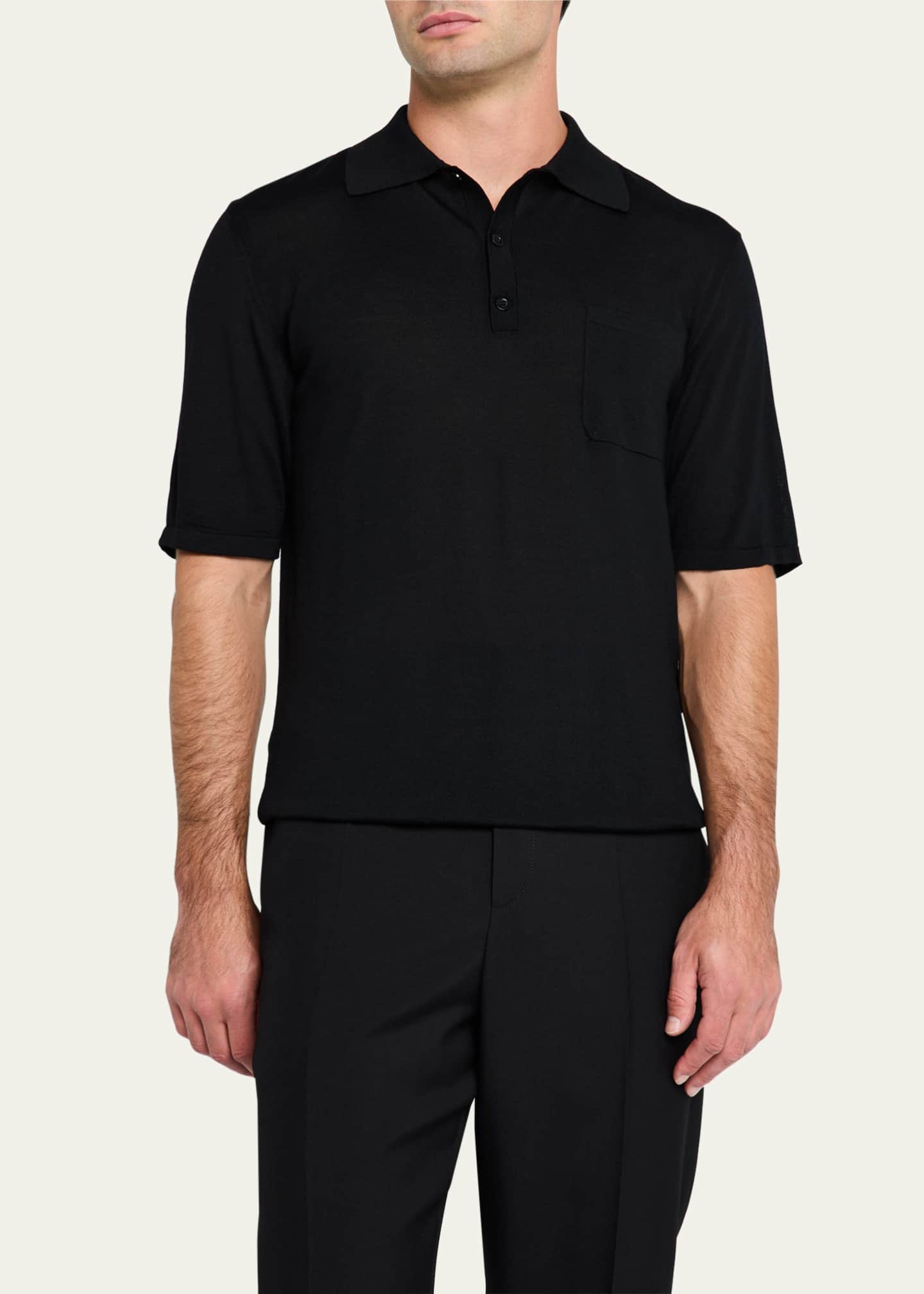 Saint Laurent Men's Fine Gauge Wool Polo Shirt Image 4 of 5