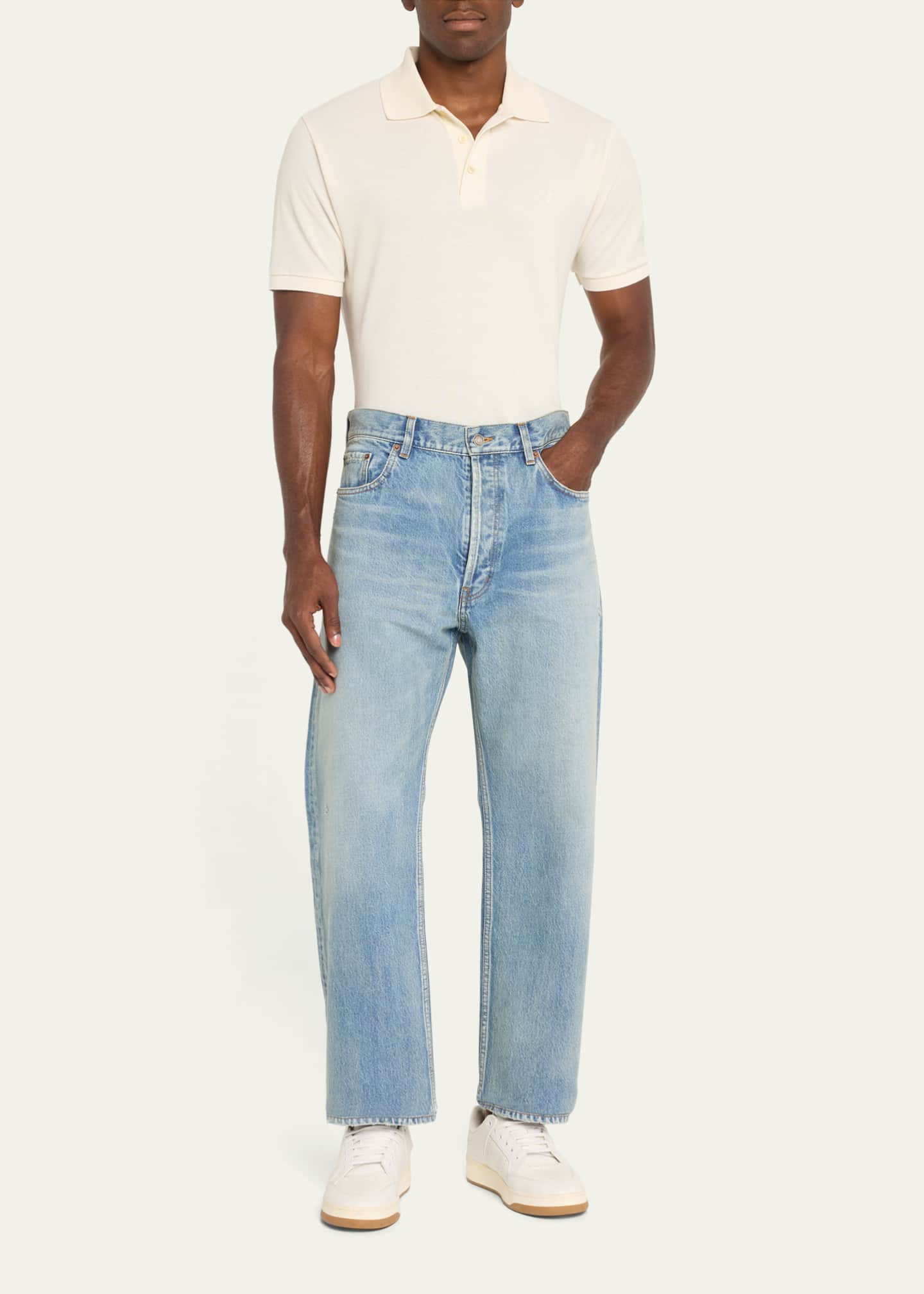 Saint Laurent Men's Aged Denim Straight-Leg Jeans Image 2 of 5