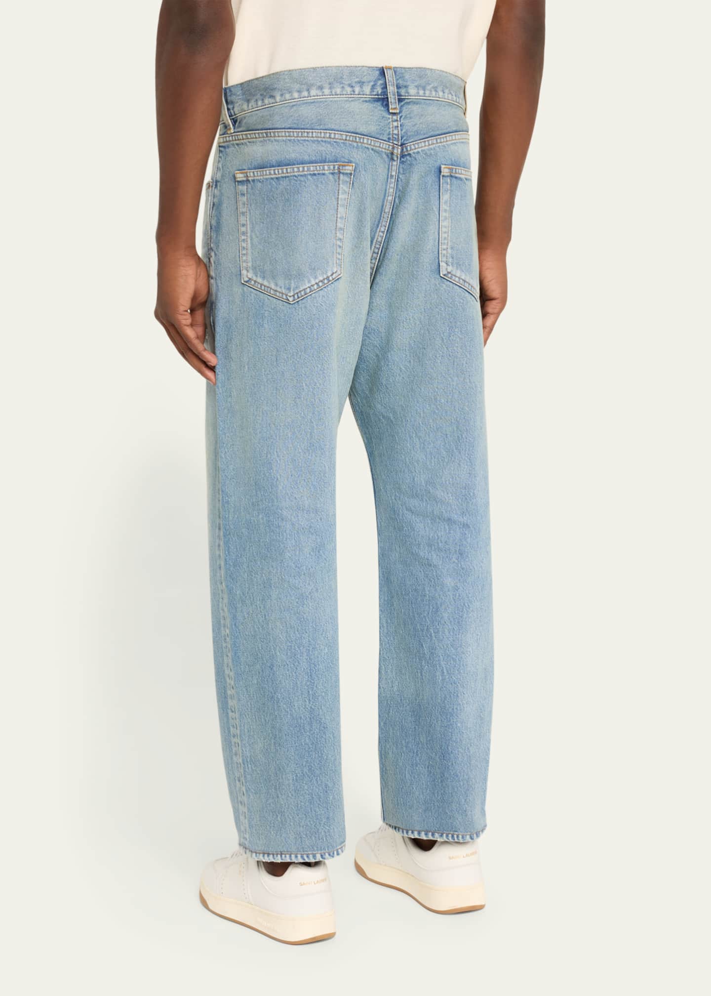 Saint Laurent Men's Aged Denim Straight-Leg Jeans Image 3 of 5