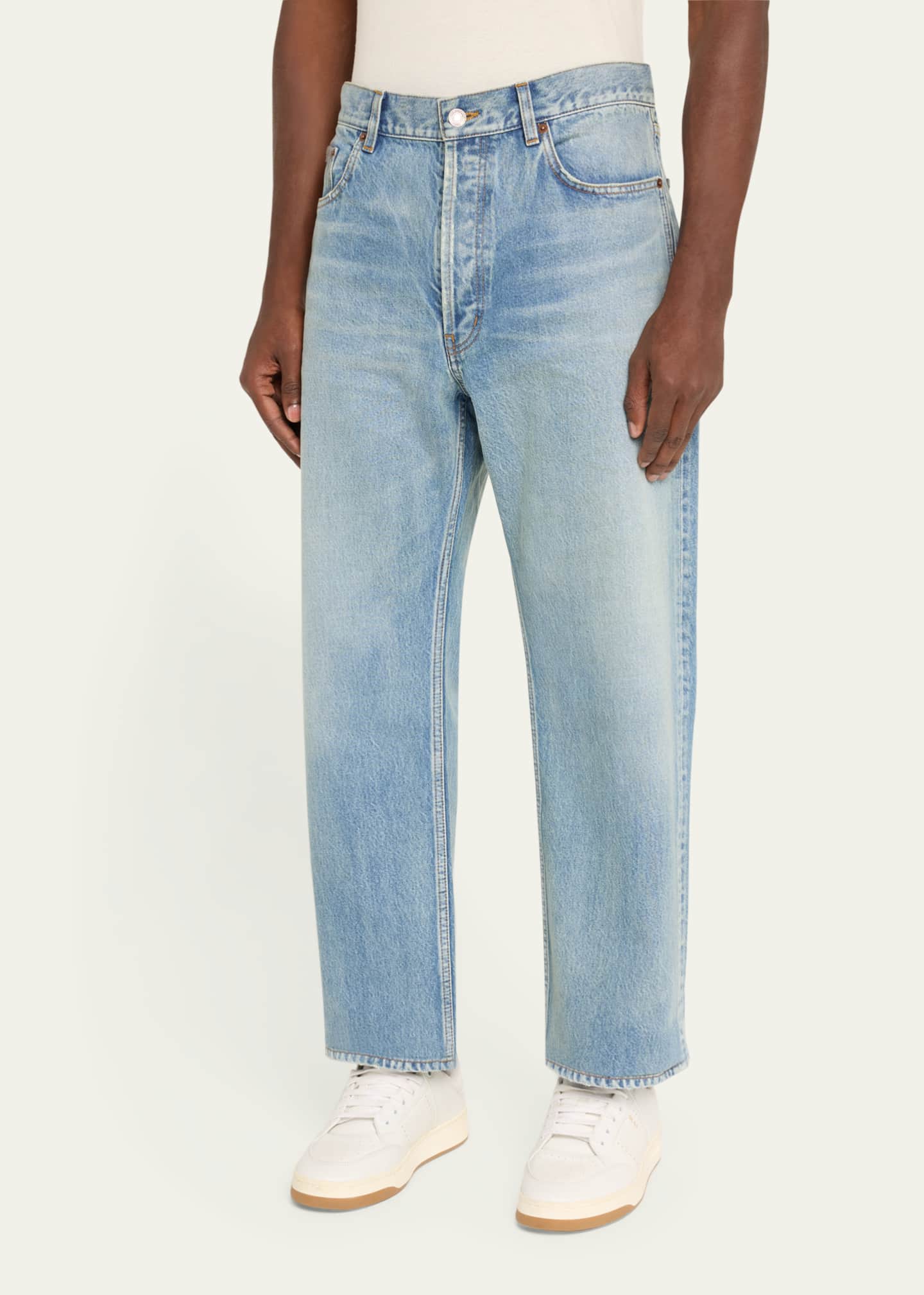 Saint Laurent Men's Aged Denim Straight-Leg Jeans Image 4 of 5