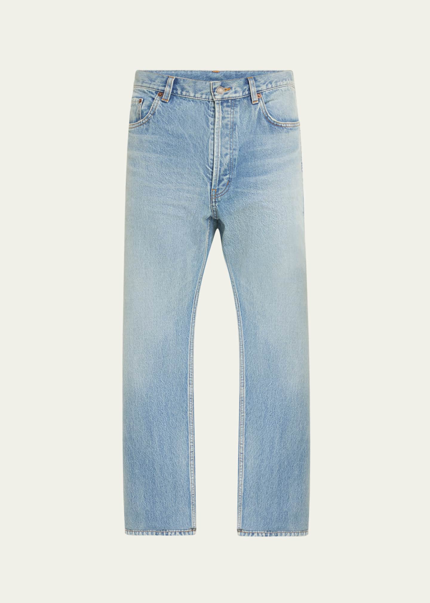 Saint Laurent Men's Aged Denim Straight-Leg Jeans Image 1 of 5