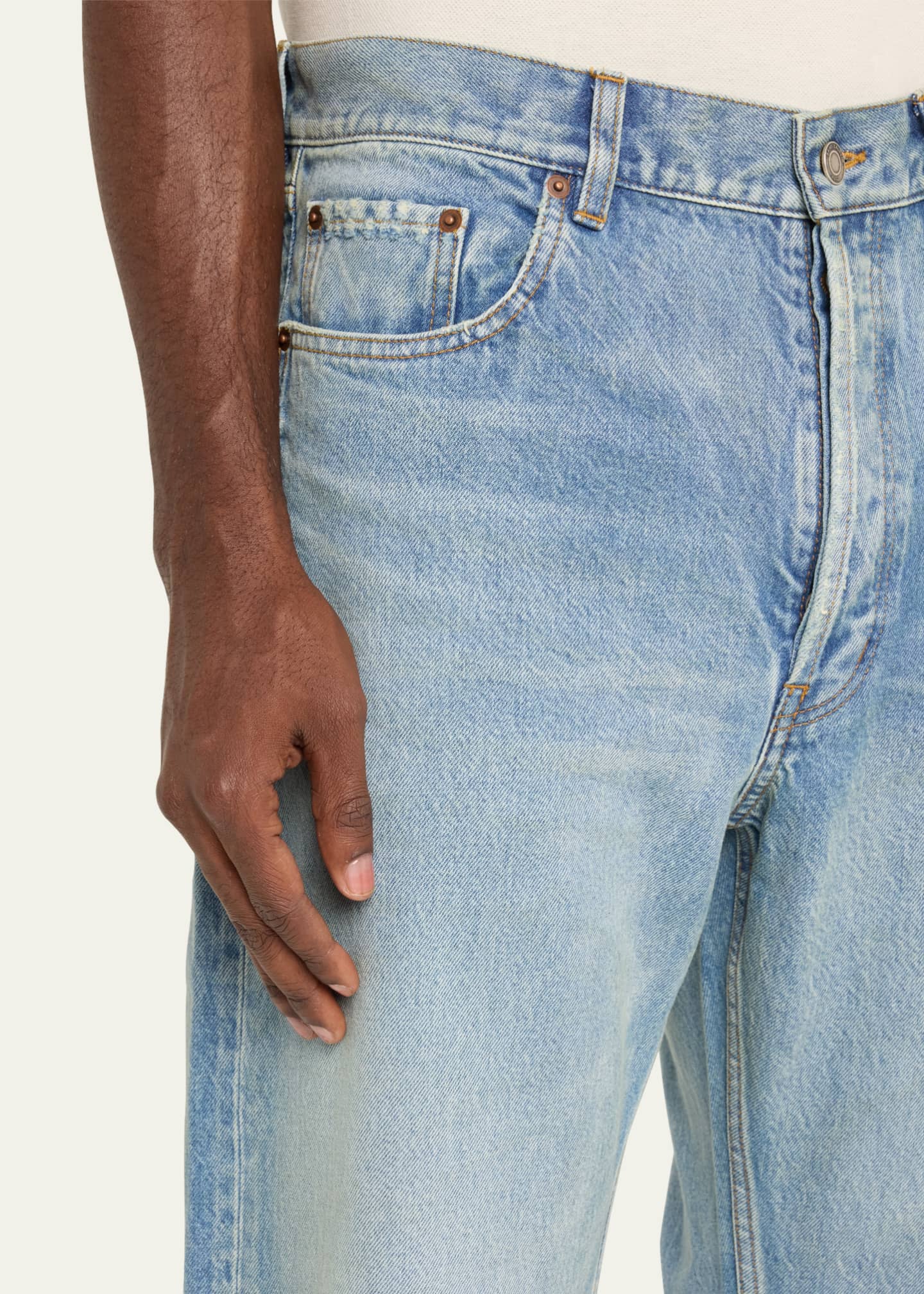 Saint Laurent Men's Aged Denim Straight-Leg Jeans Image 5 of 5