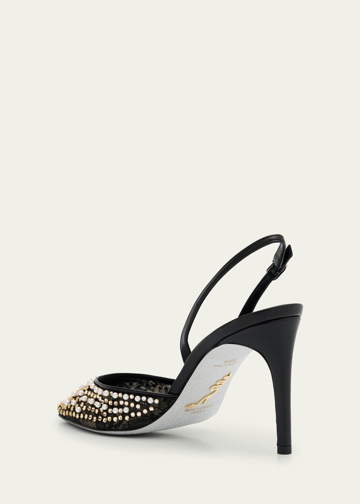 Rene Caovilla Pearly Stud Lace Slingback Pumps Image 4 of 6