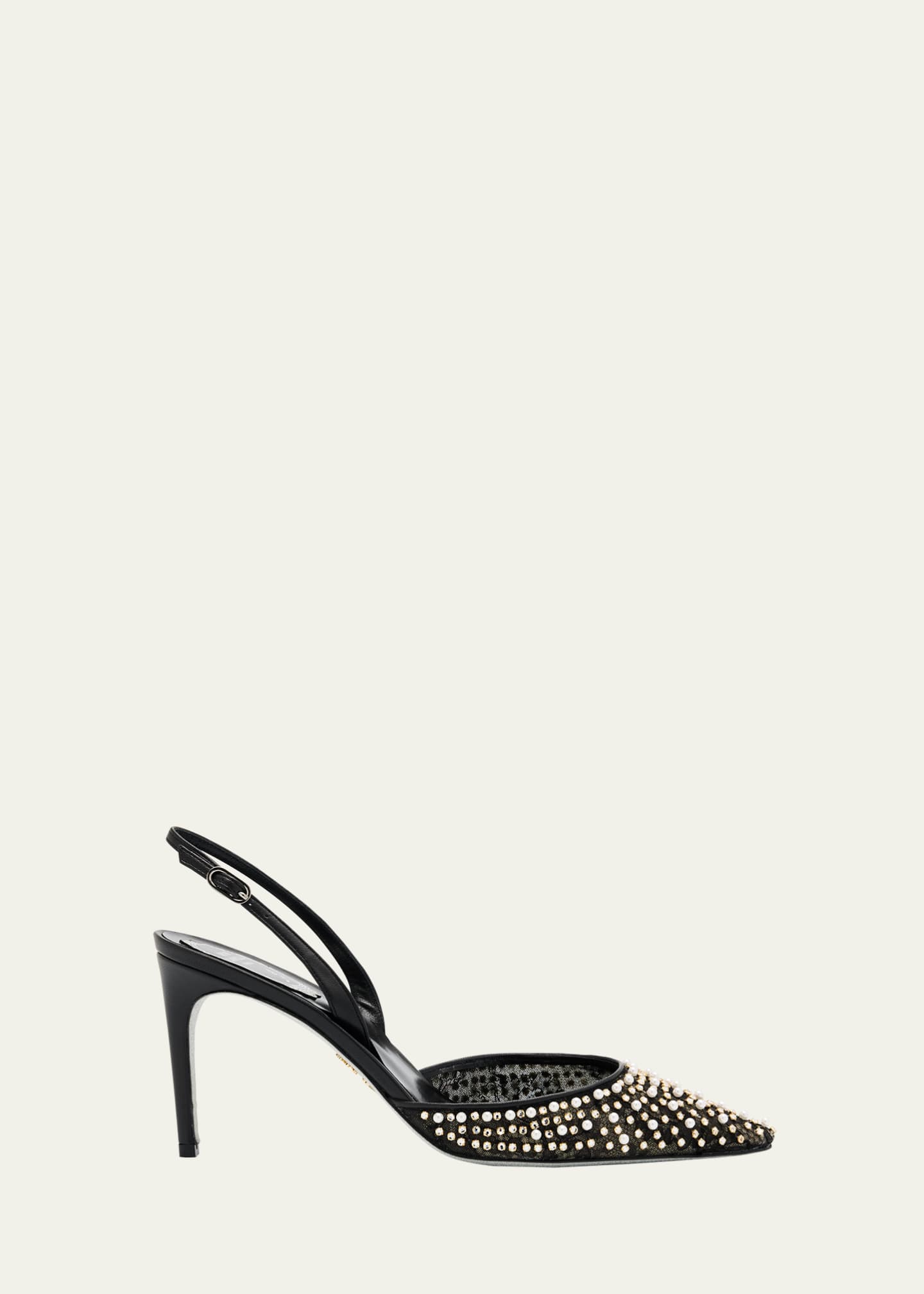Rene Caovilla Pearly Stud Lace Slingback Pumps Image 1 of 6