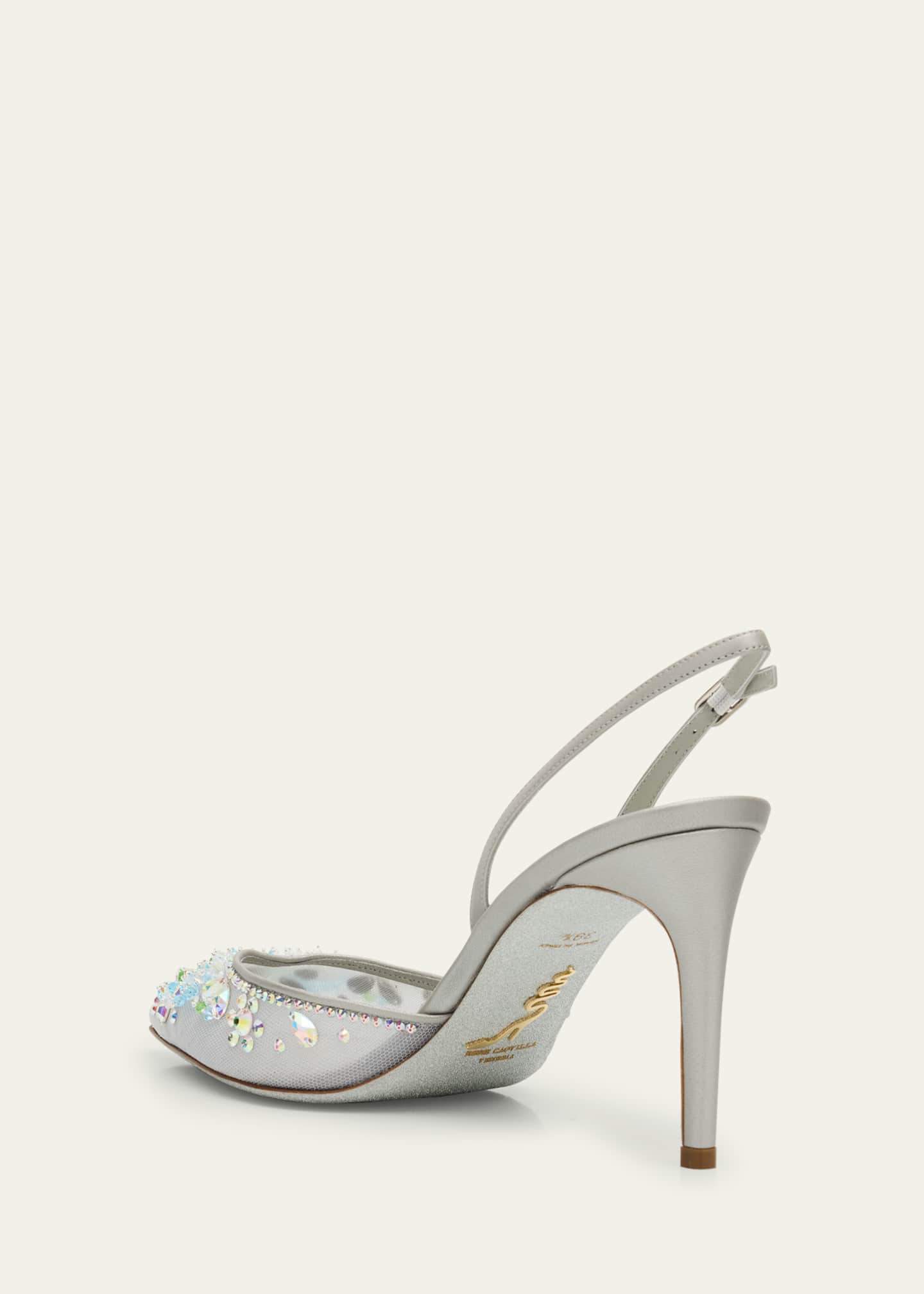 Stone Embellished Net Slingback Pumps
