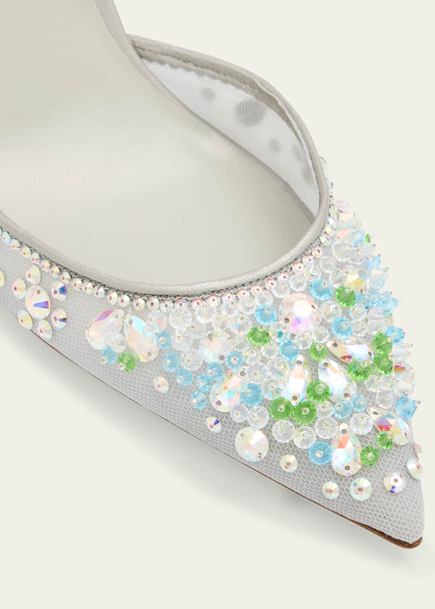 Stone Embellished Net Slingback Pumps