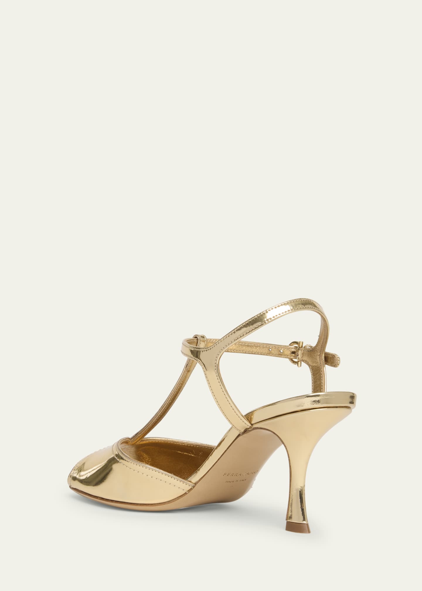 Ferragamo Ely Metallic T-Strap Sandals Image 2 of 4