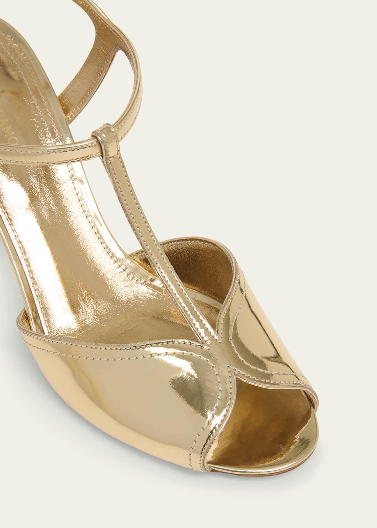 Ferragamo Ely Metallic T-Strap Sandals Image 4 of 4