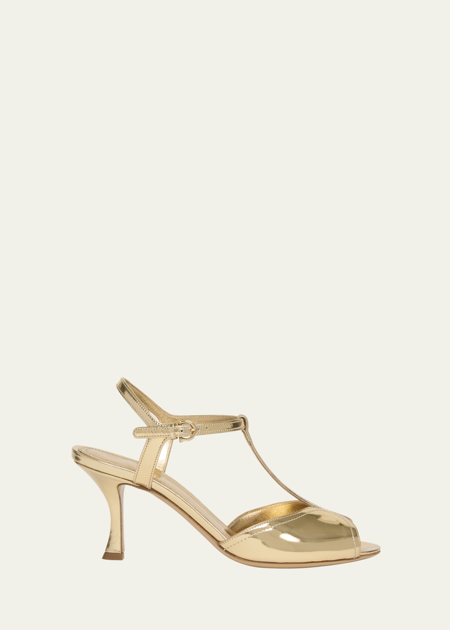 Ferragamo Ely Metallic T-Strap Sandals Image 1 of 4