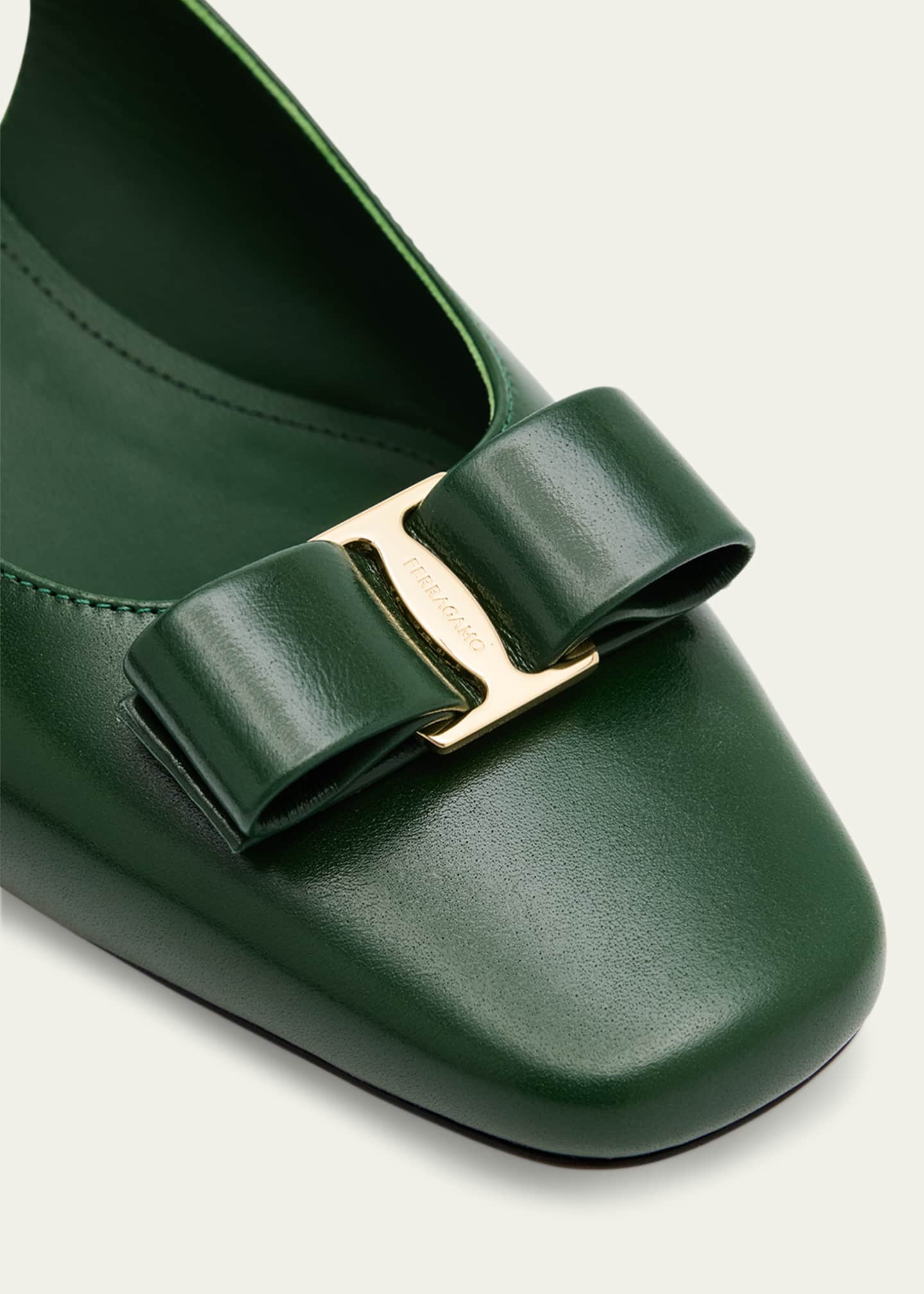 Ferragamo Rivada Leather Bow Slingback Pumps Image 5 of 6