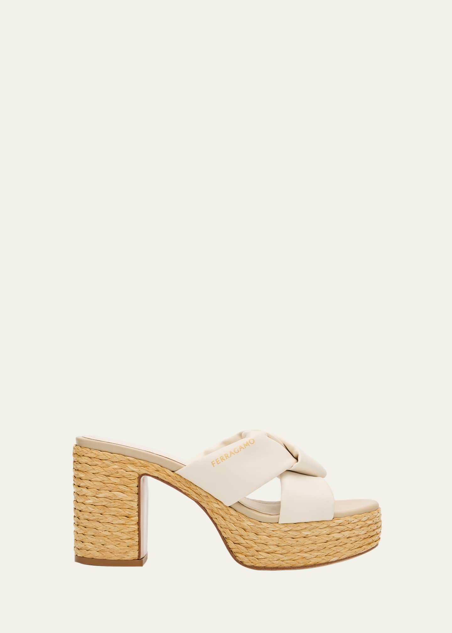 Ferragamo Douglas Padded Leather Espadrille Platform Sandals Image 1 of 6