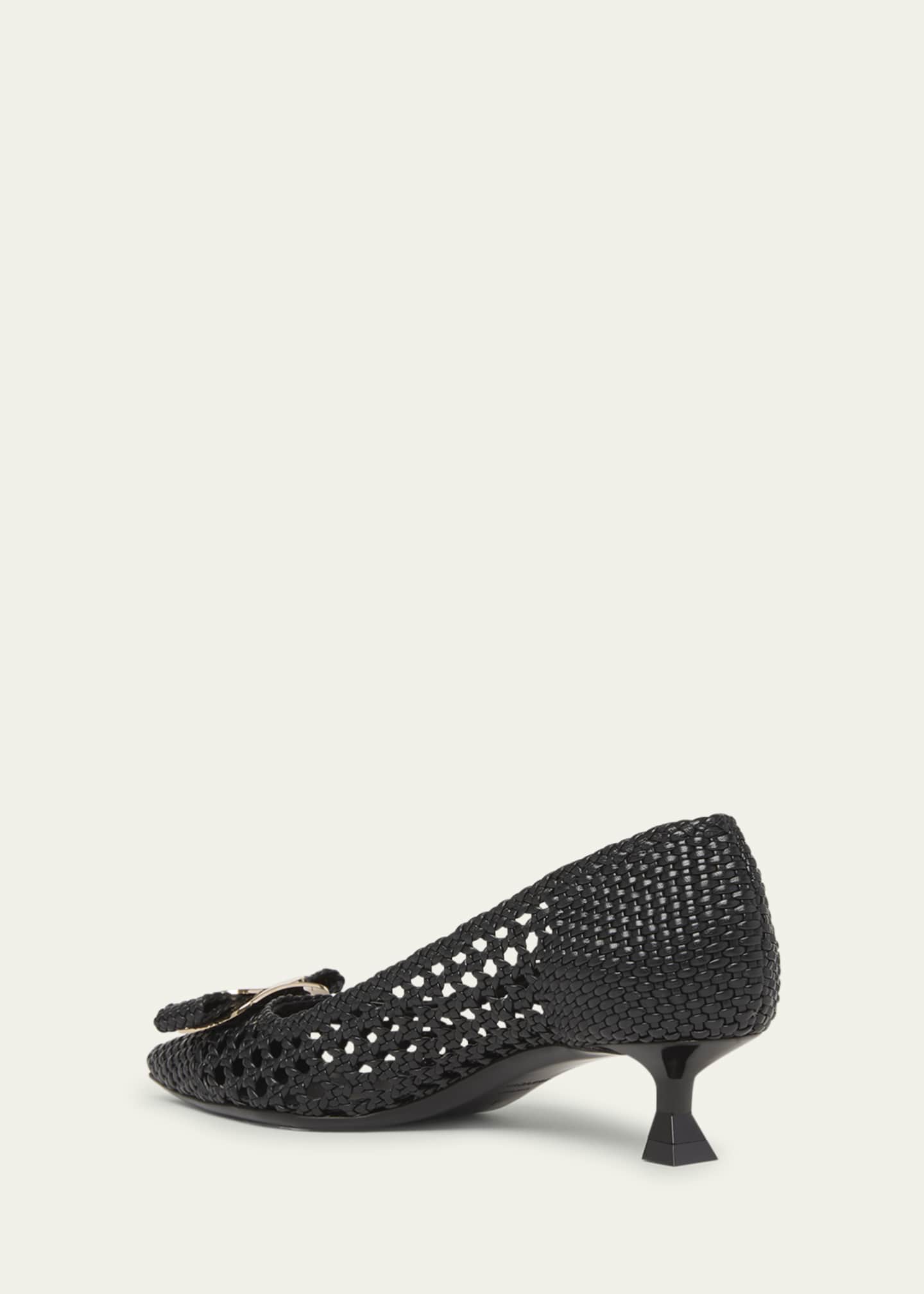 Ferragamo Zelma Woven Leather Buckle Pumps Image 2 of 4