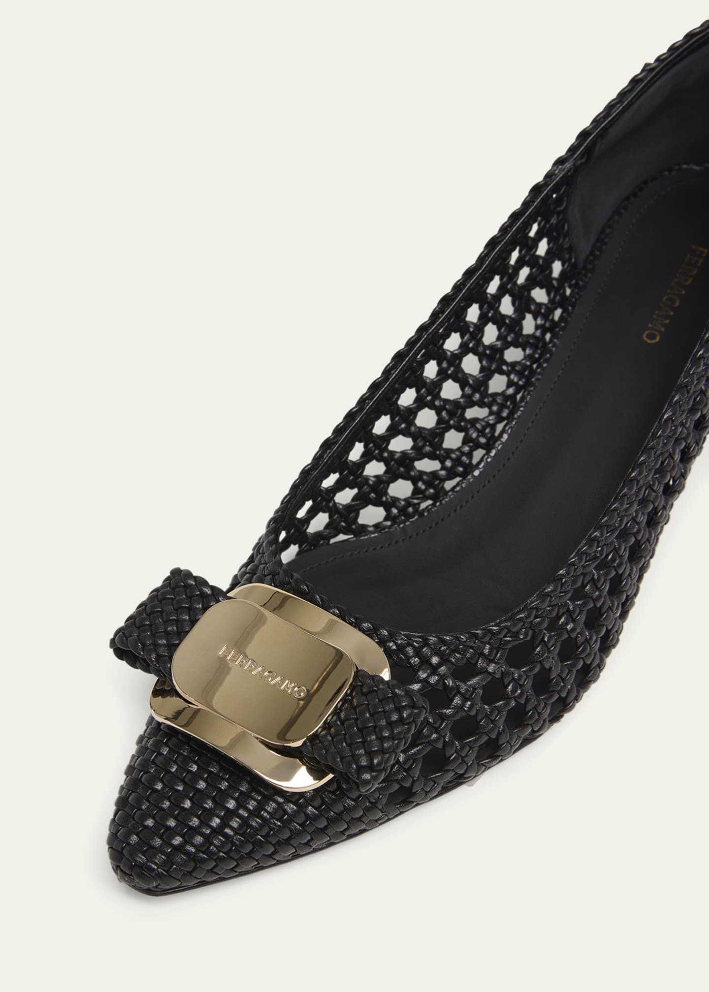 Ferragamo Zelma Woven Leather Buckle Pumps Image 4 of 4