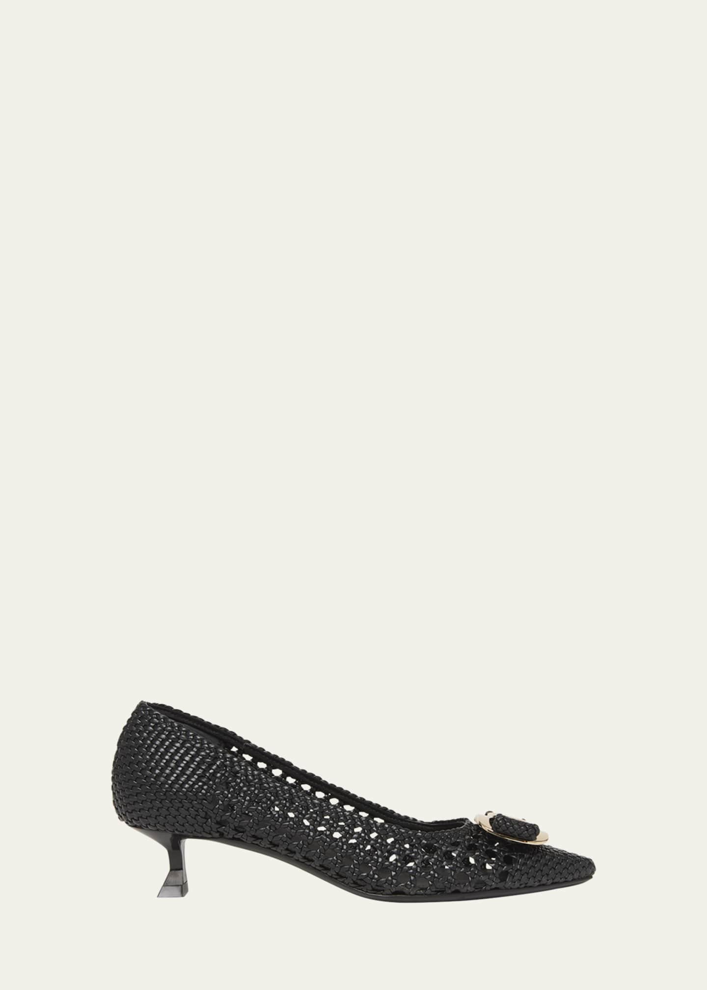 Ferragamo Zelma Woven Leather Buckle Pumps Image 1 of 4