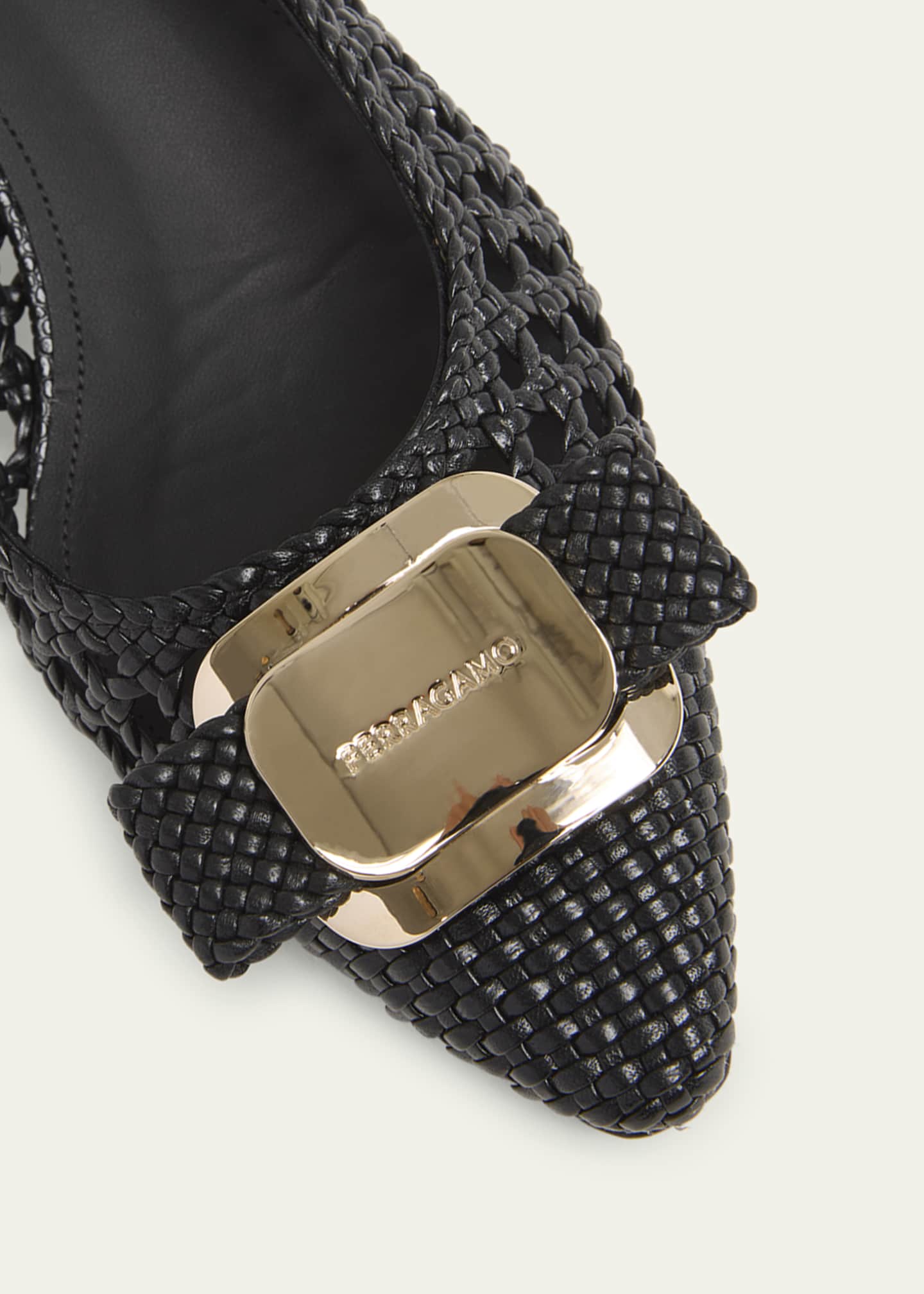 Ferragamo Zelma Woven Leather Buckle Pumps Image 3 of 4