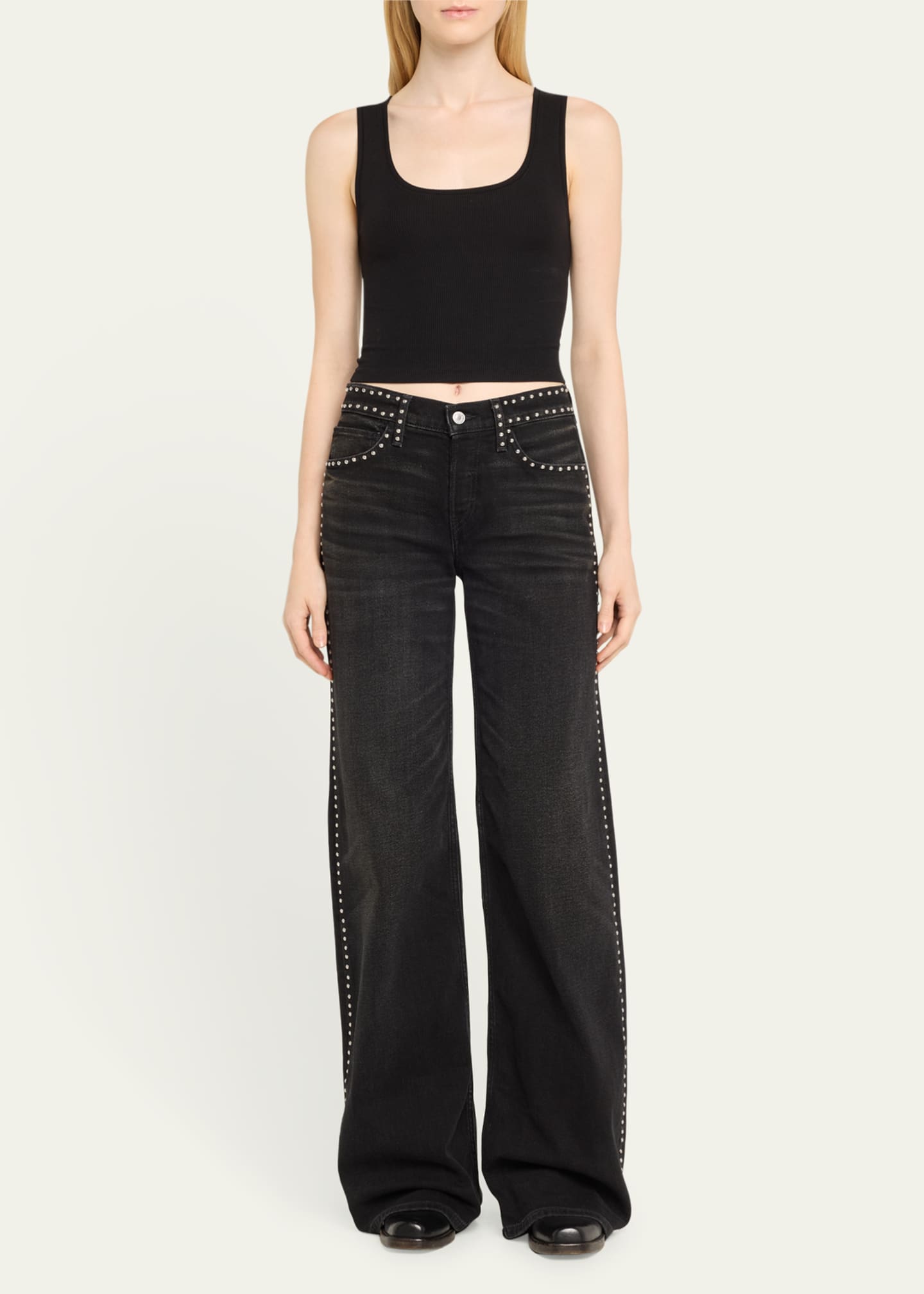 RE/DONE Studded Mid-Rise Wide-Leg Jeans Image 2 of 5