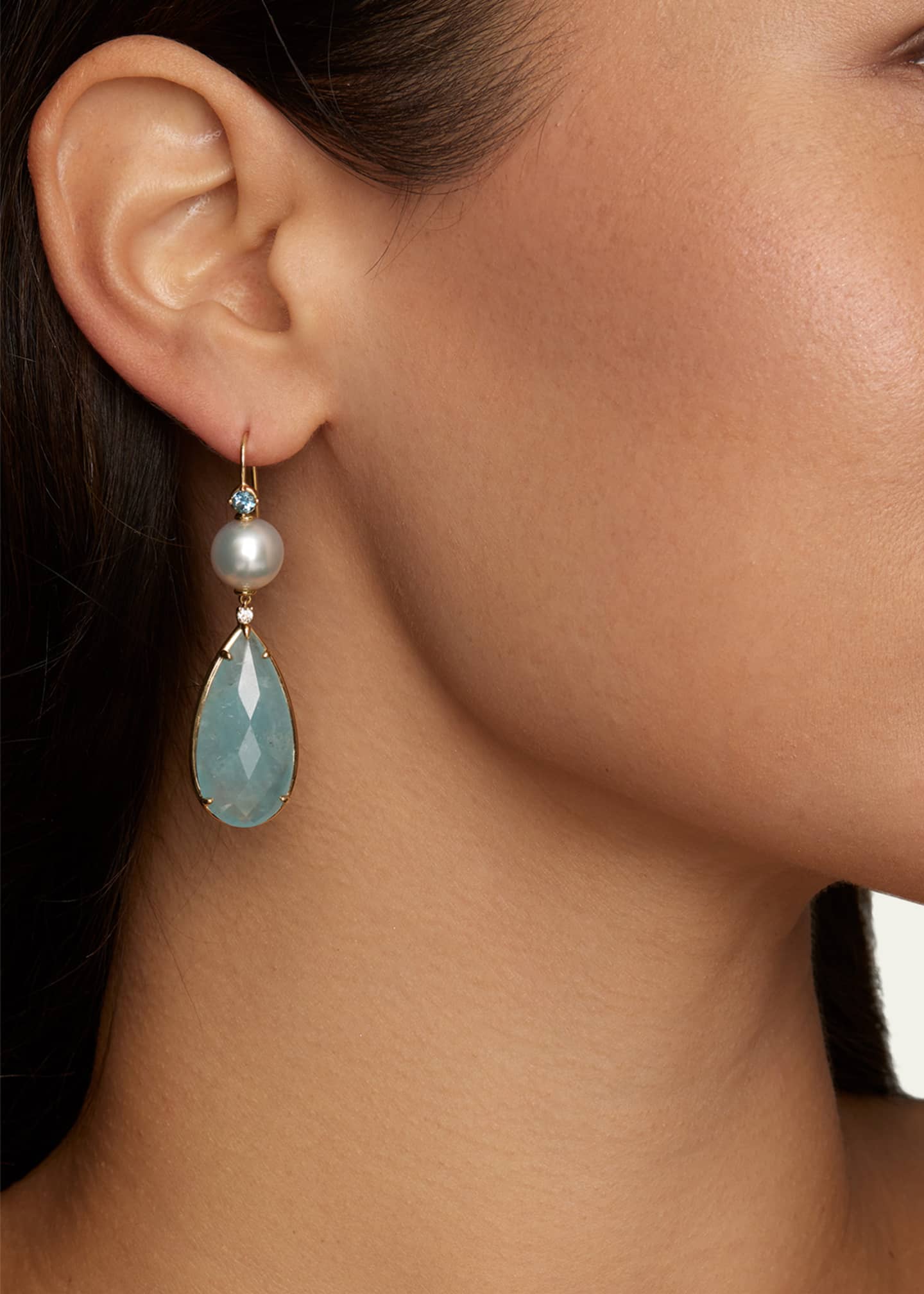 Jamie Wolf 18K Yellow Gold Pearl, Aquamarine and Diamond Drop Earrings - Bergdorf Goodman
