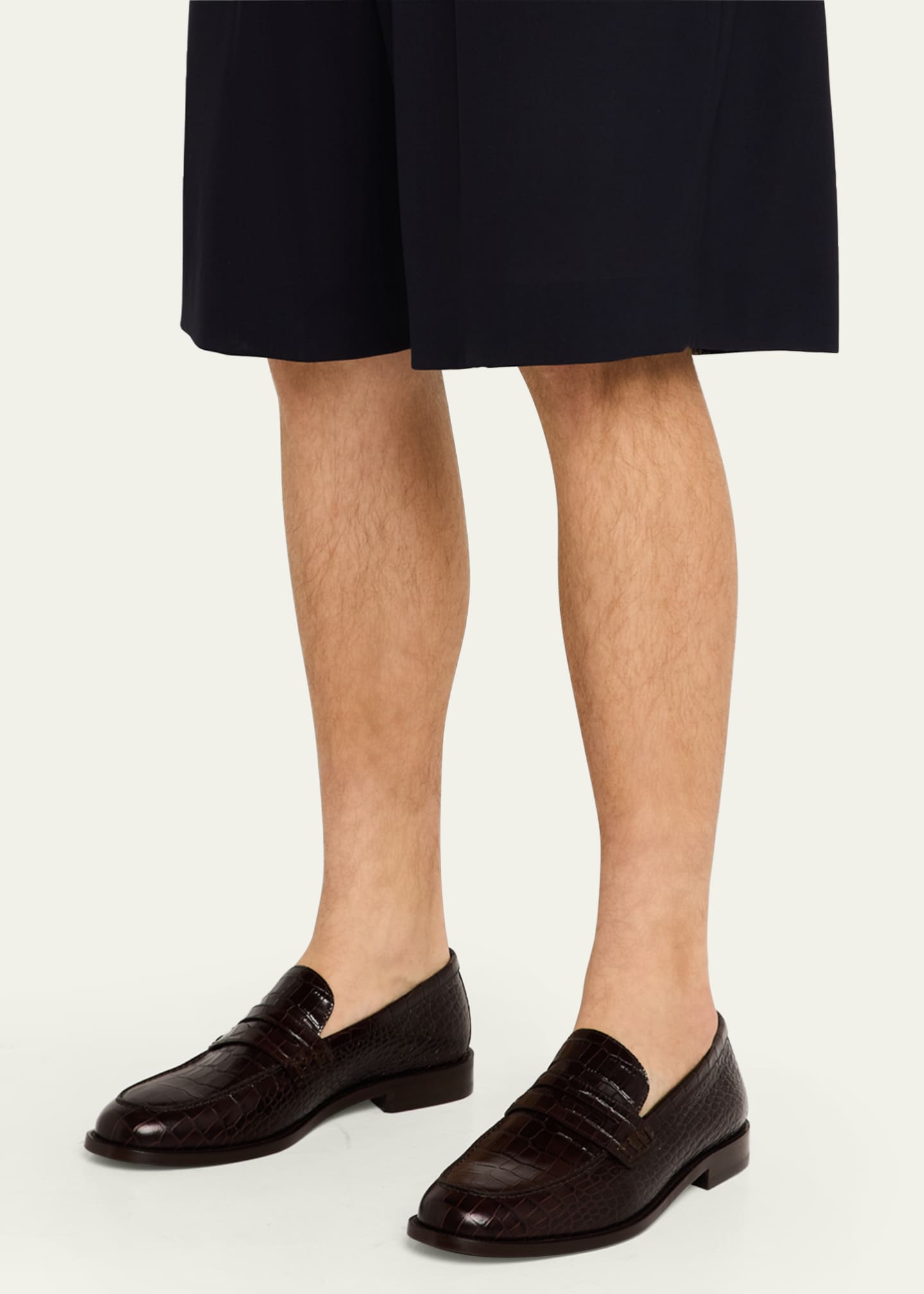 Manolo Blahnik Men's Perry Croc-Effect Leather Penny Loafers Image 2 of 3