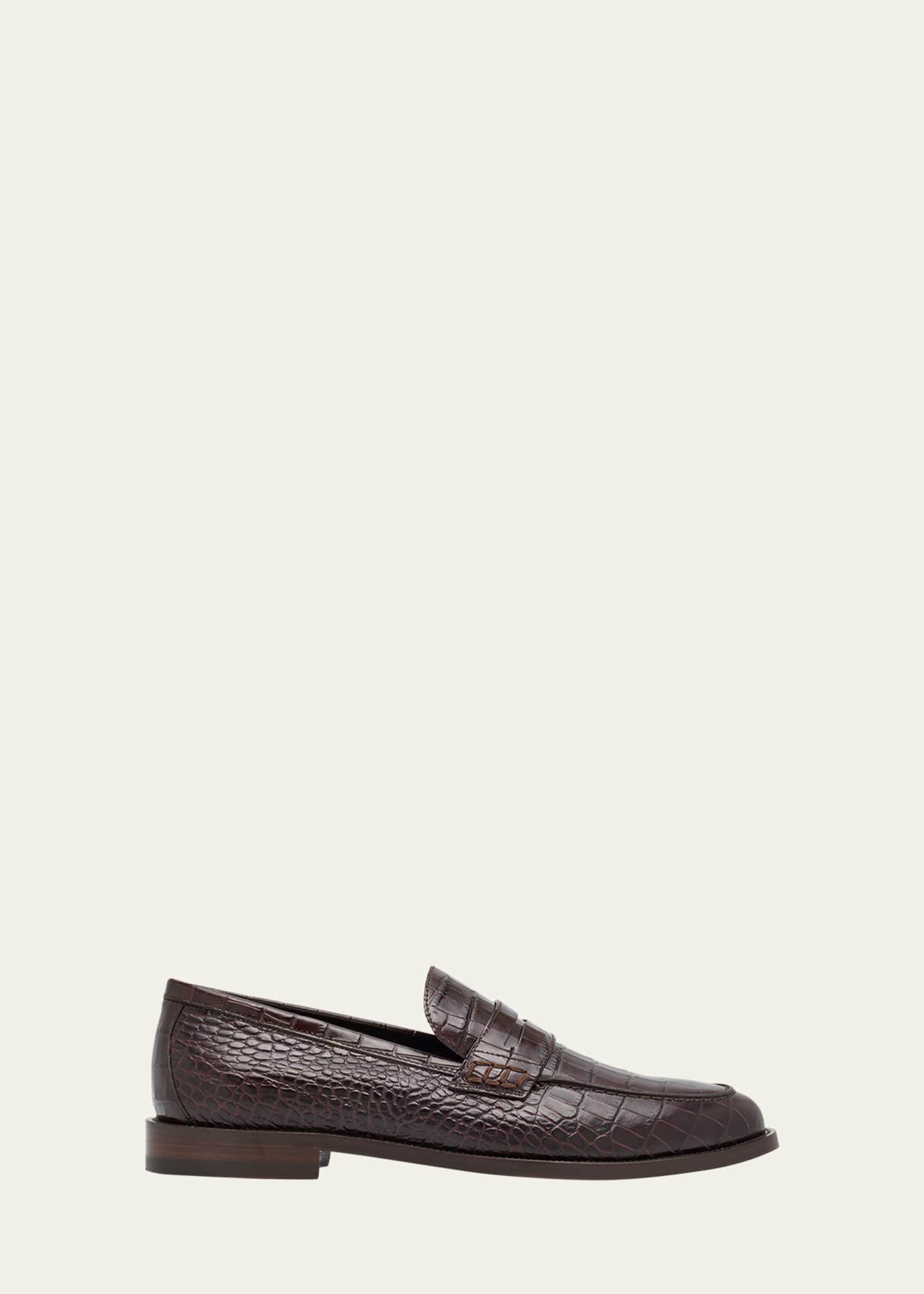 Manolo Blahnik Men's Perry Croc-Effect Leather Penny Loafers Image 1 of 3