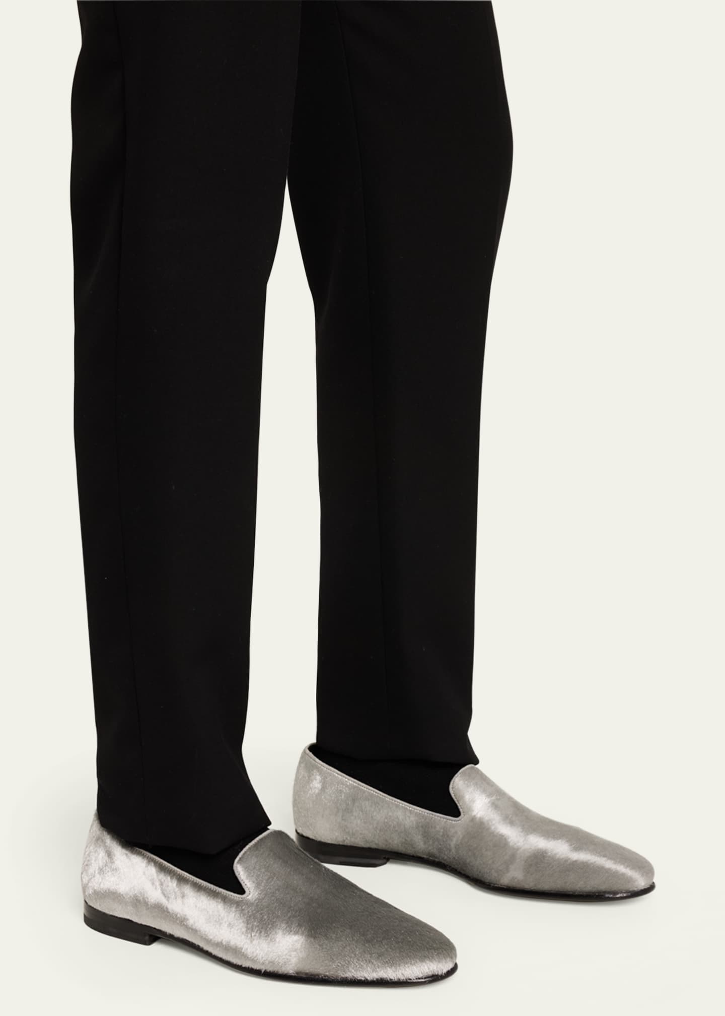 Manolo Blahnik Men's Mario Silver Calf Hair Loafers