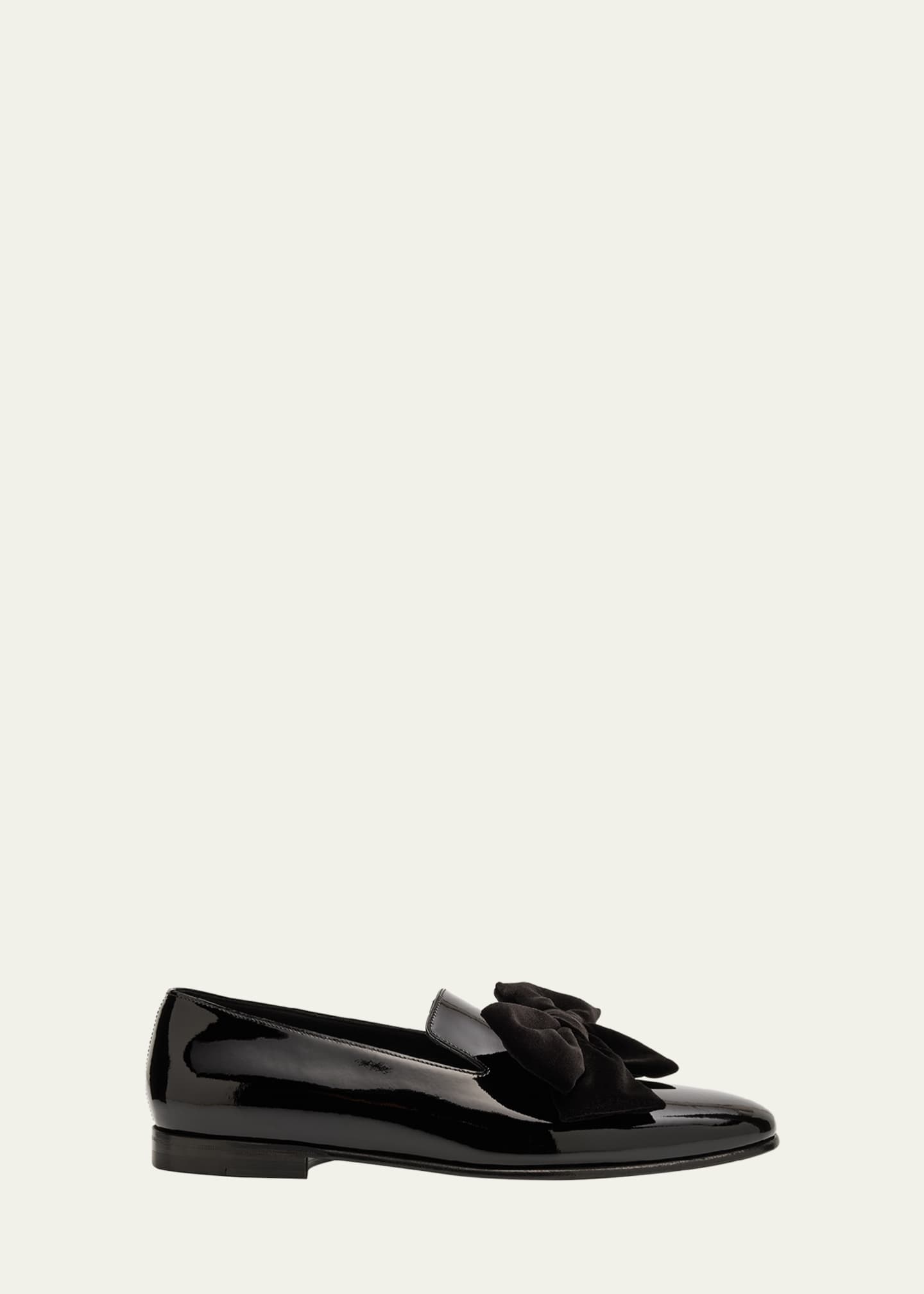 Manolo Blahnik Men's Janser Velvet-Bow Patent Leather Loafers Image 1 of 2