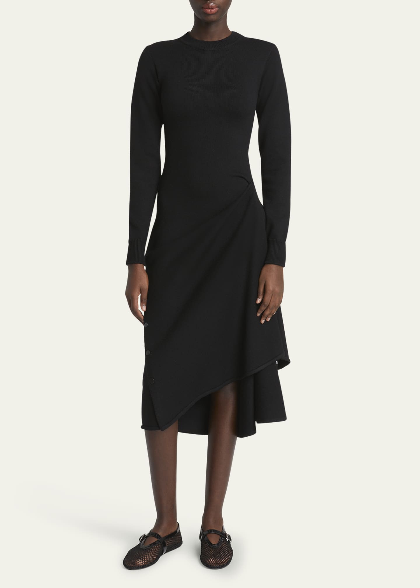 Asymmetric Side Snap Slit Midi Dress - Thumbnail 2