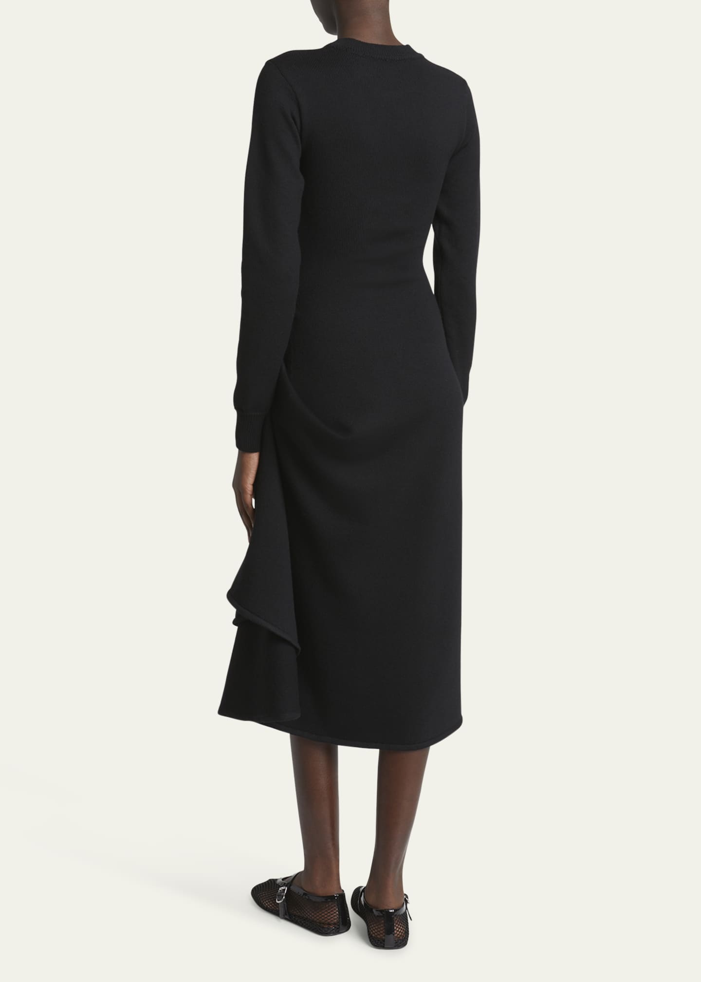 Asymmetric Side Snap Slit Midi Dress - Thumbnail 3