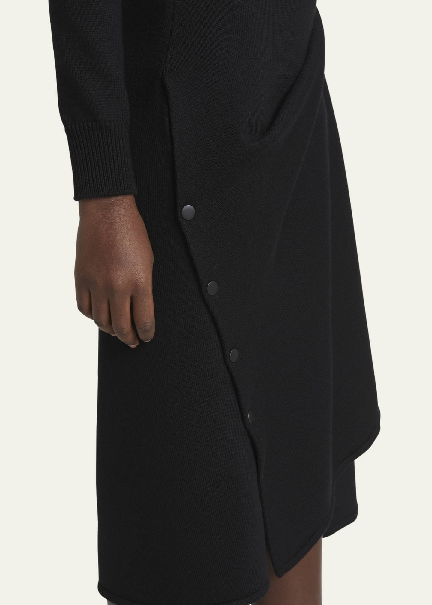 Asymmetric Side Snap Slit Midi Dress - Thumbnail 5