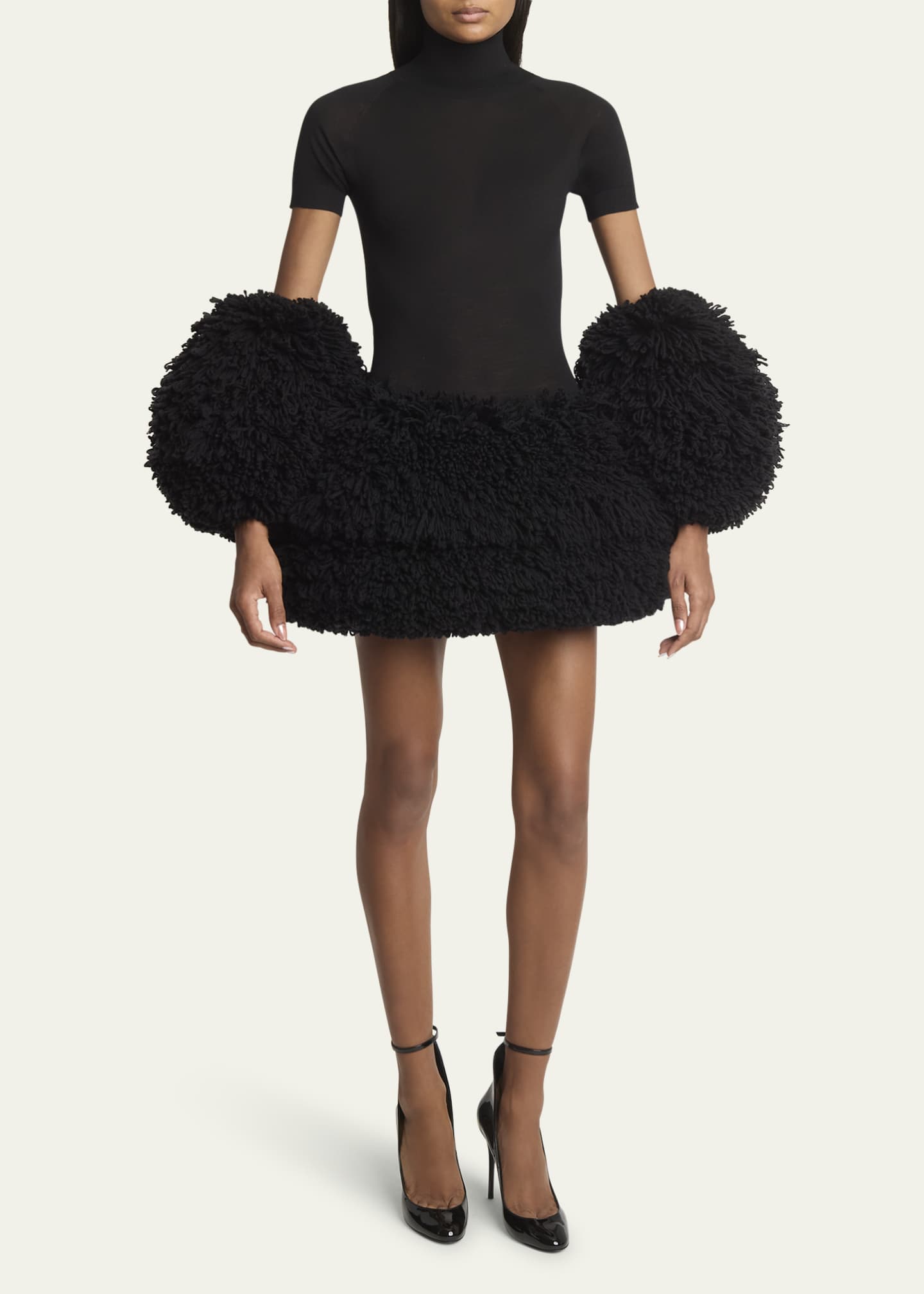 ALAIA Mock-Neck Short-Sleeve Wool Bodysuit Image 2 of 5