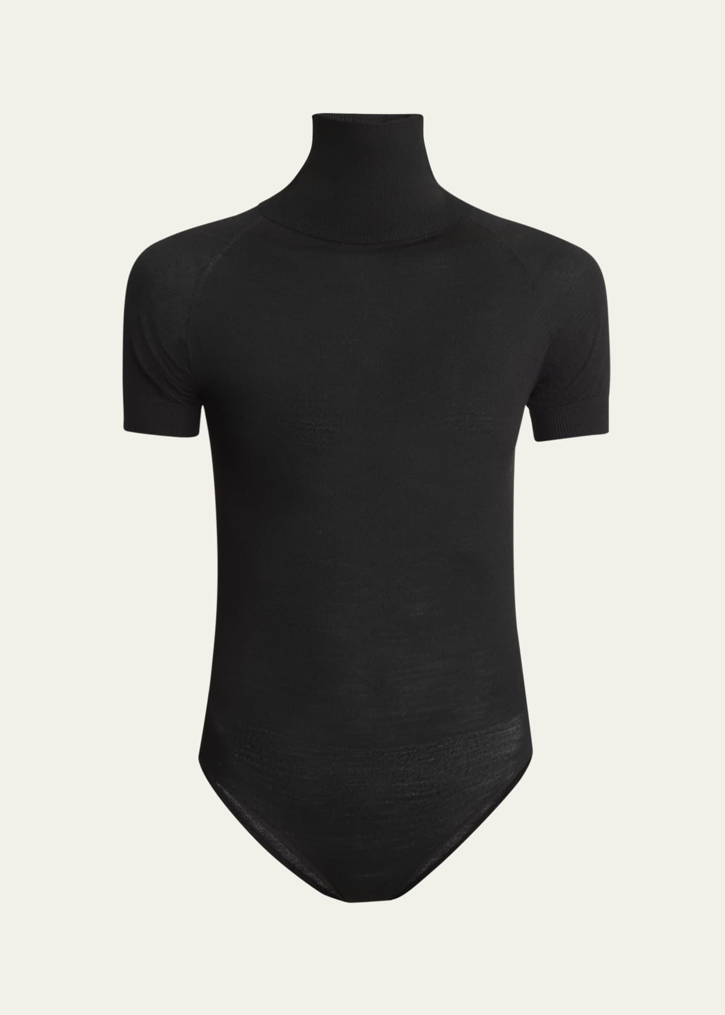 ALAIA Mock-Neck Short-Sleeve Wool Bodysuit Image 1 of 5