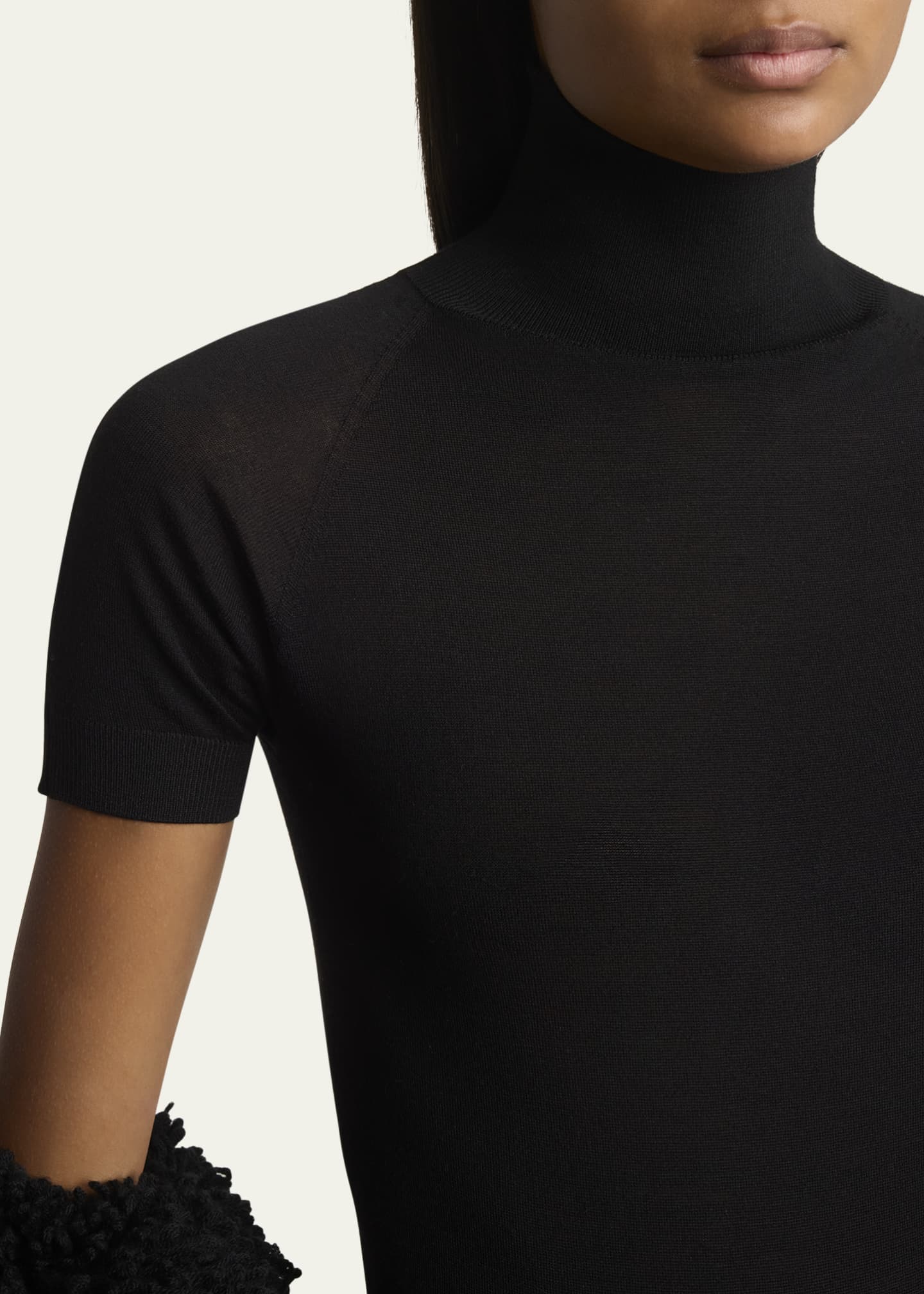 ALAIA Mock-Neck Short-Sleeve Wool Bodysuit Image 5 of 5