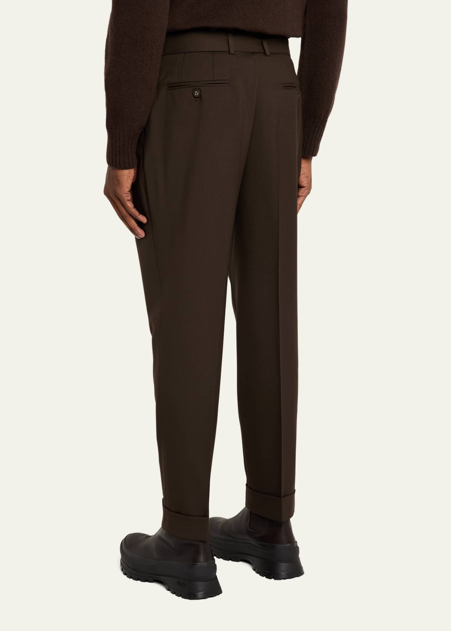 Officine Generale Men's Pleated Wool Pants with Self Belt Image 3 of 5