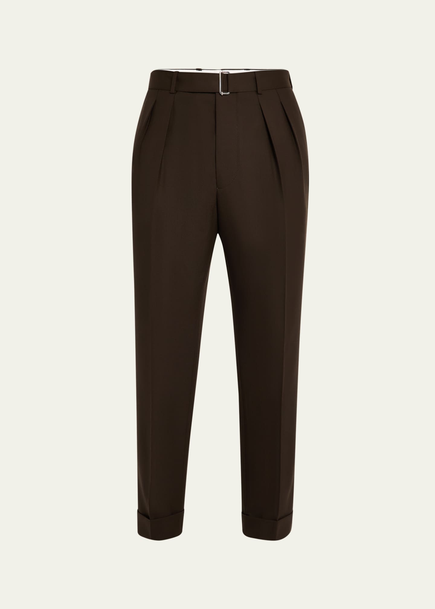 Officine Generale Men's Pleated Wool Pants with Self Belt Image 1 of 5