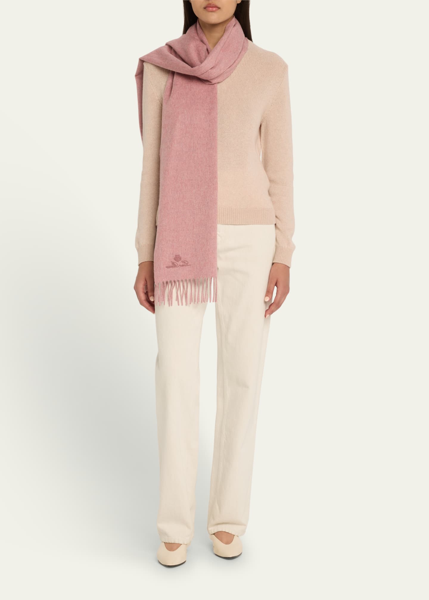 Loro Piana Embroidered Logo Cashmere Scarf Image 2 of 4