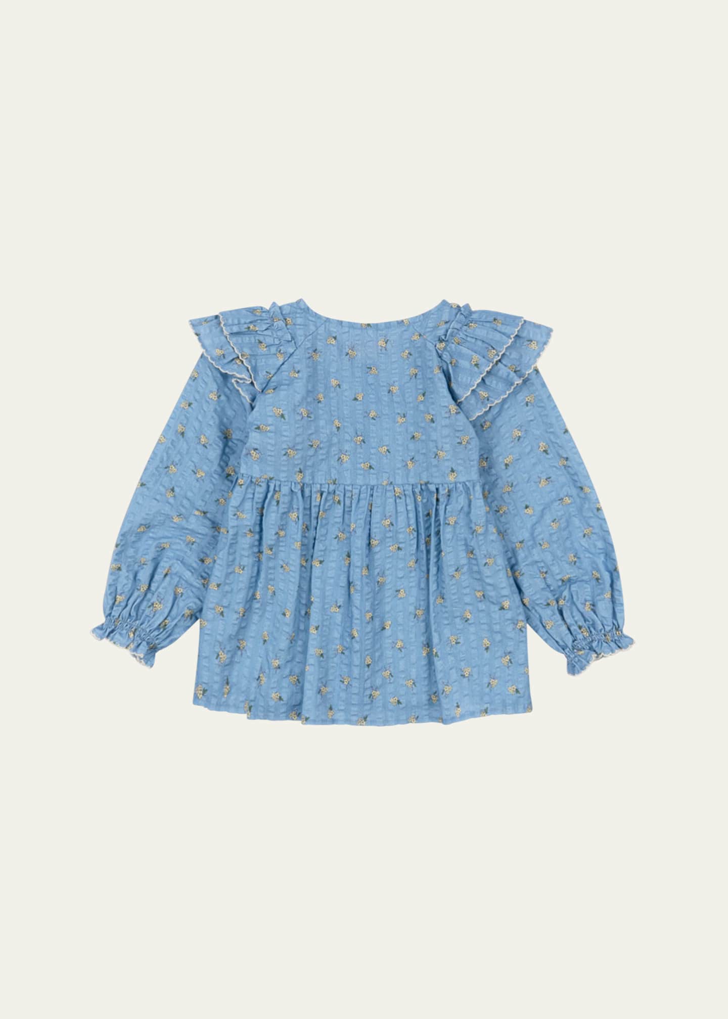 Konges Slojd Girl's Kim Floral-Print Frill Blouse, Size 12M-10 Image 2 of 3