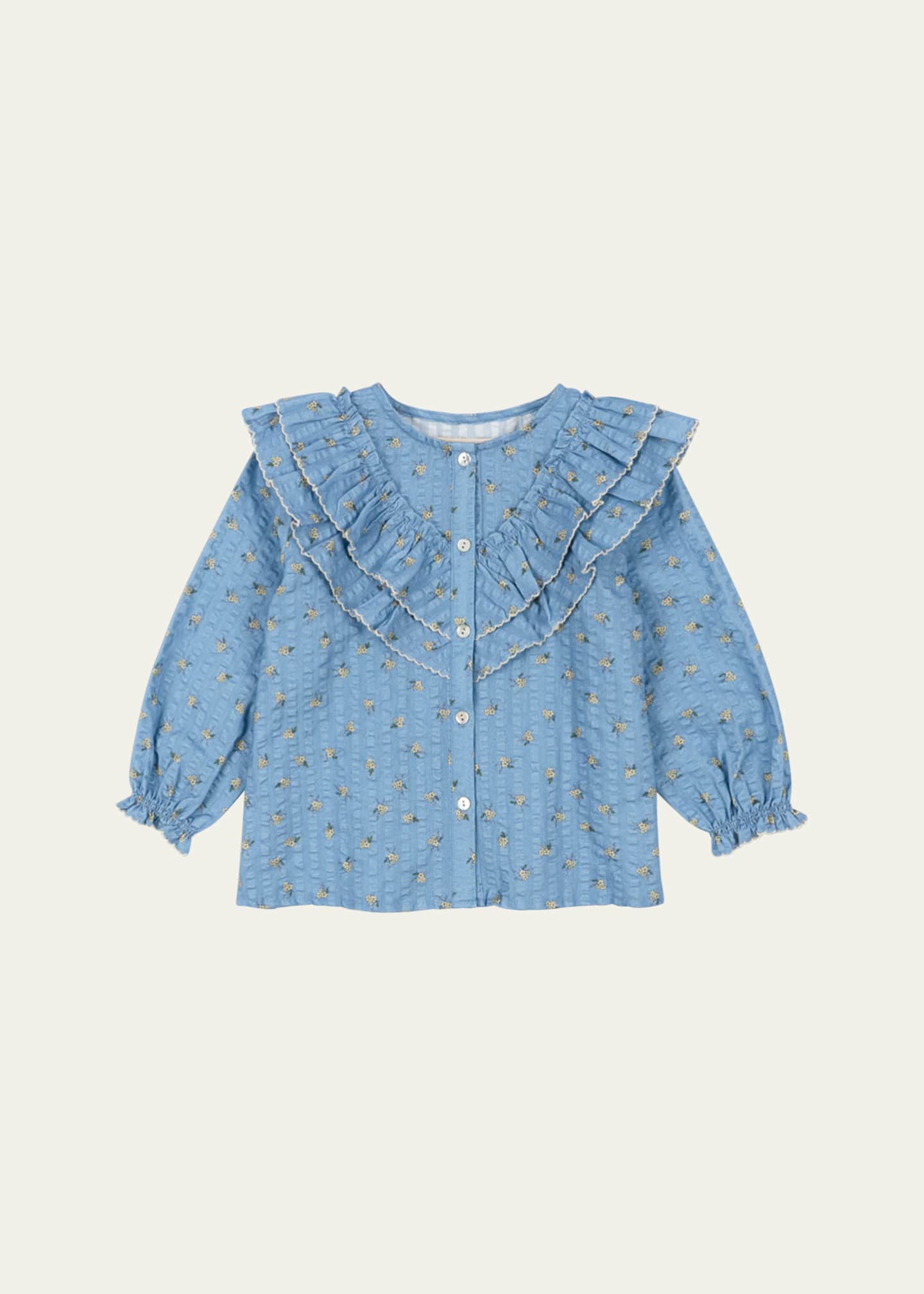 Konges Slojd Girl's Kim Floral-Print Frill Blouse, Size 12M-10 Image 1 of 3