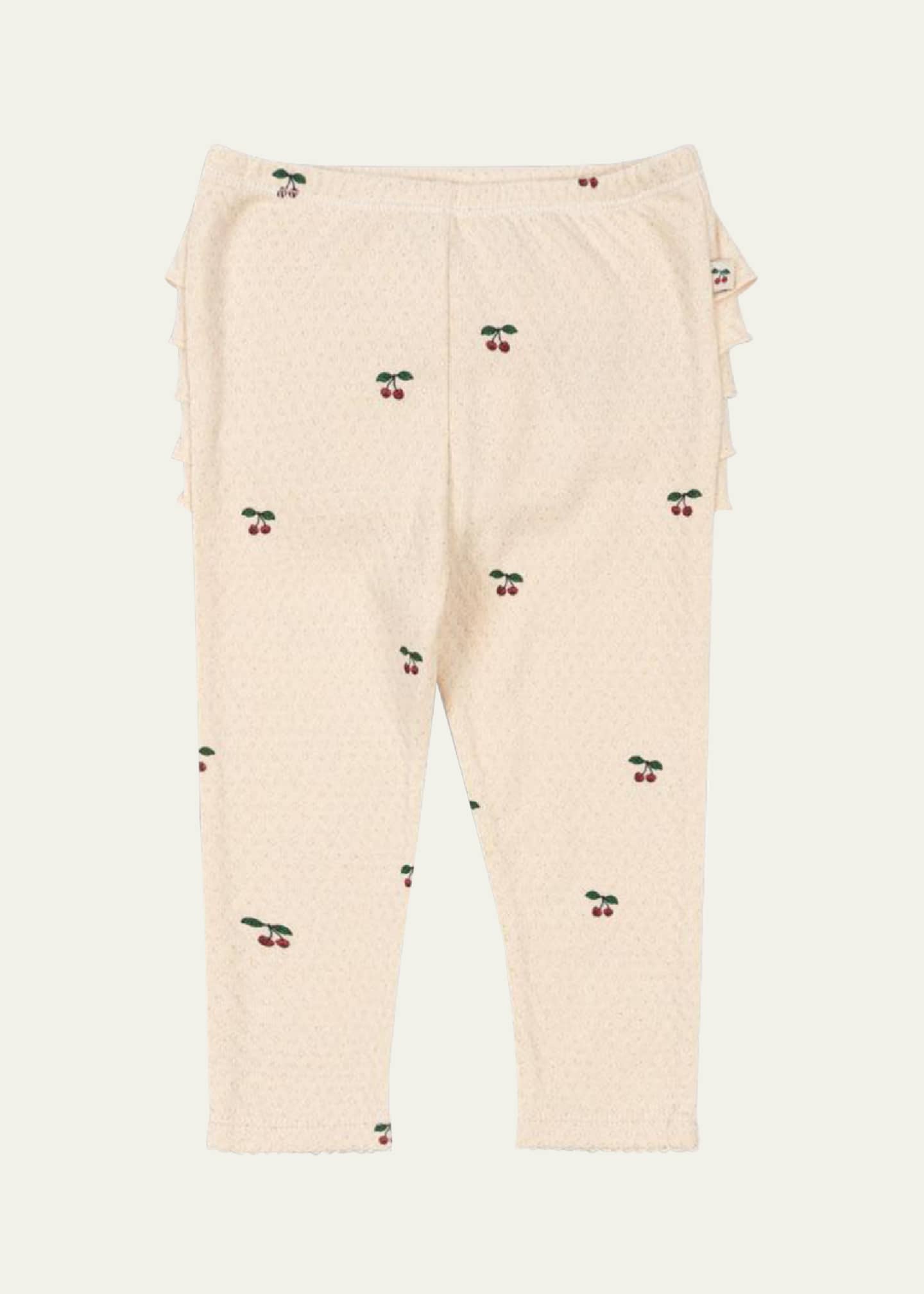 Konges Slojd Girl's Sui Cherry-Print Ruffle Trim Pants, Size 9M-3 Image 1 of 2