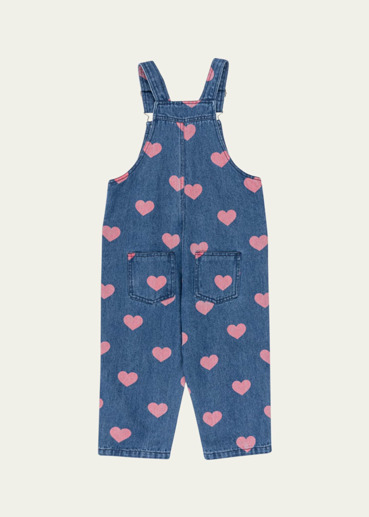 Konges Slojd Girl's Magot Heart-Print Denim Overalls, Size 18M-6 Image 2 of 3