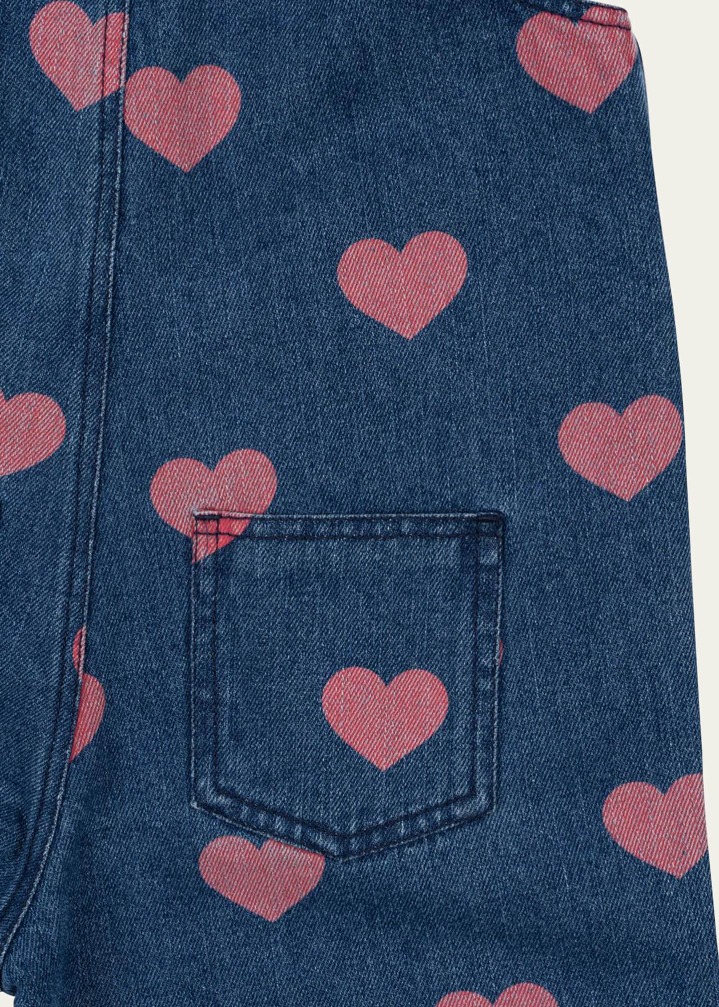 Konges Slojd Girl's Magot Heart-Print Denim Overalls, Size 18M-6 Image 3 of 3